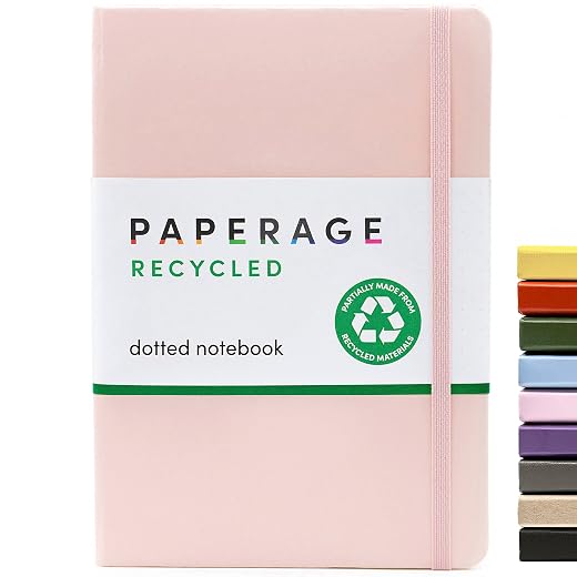 PAPERAGE Recycled Dotted Journal Notebook, (Pink Blush), 160 Pages, Medium 5.7 inches x 8 inches - 100 gsm Thick Paper, Hardcover