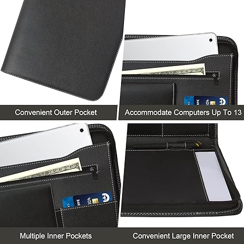 Miniatura 5 de Heronillz Padfolio de piel sintética de 14 pulgadas para hombres y mujeres, portafolio negro para entrevistas de negocios, carpeta profesional junior