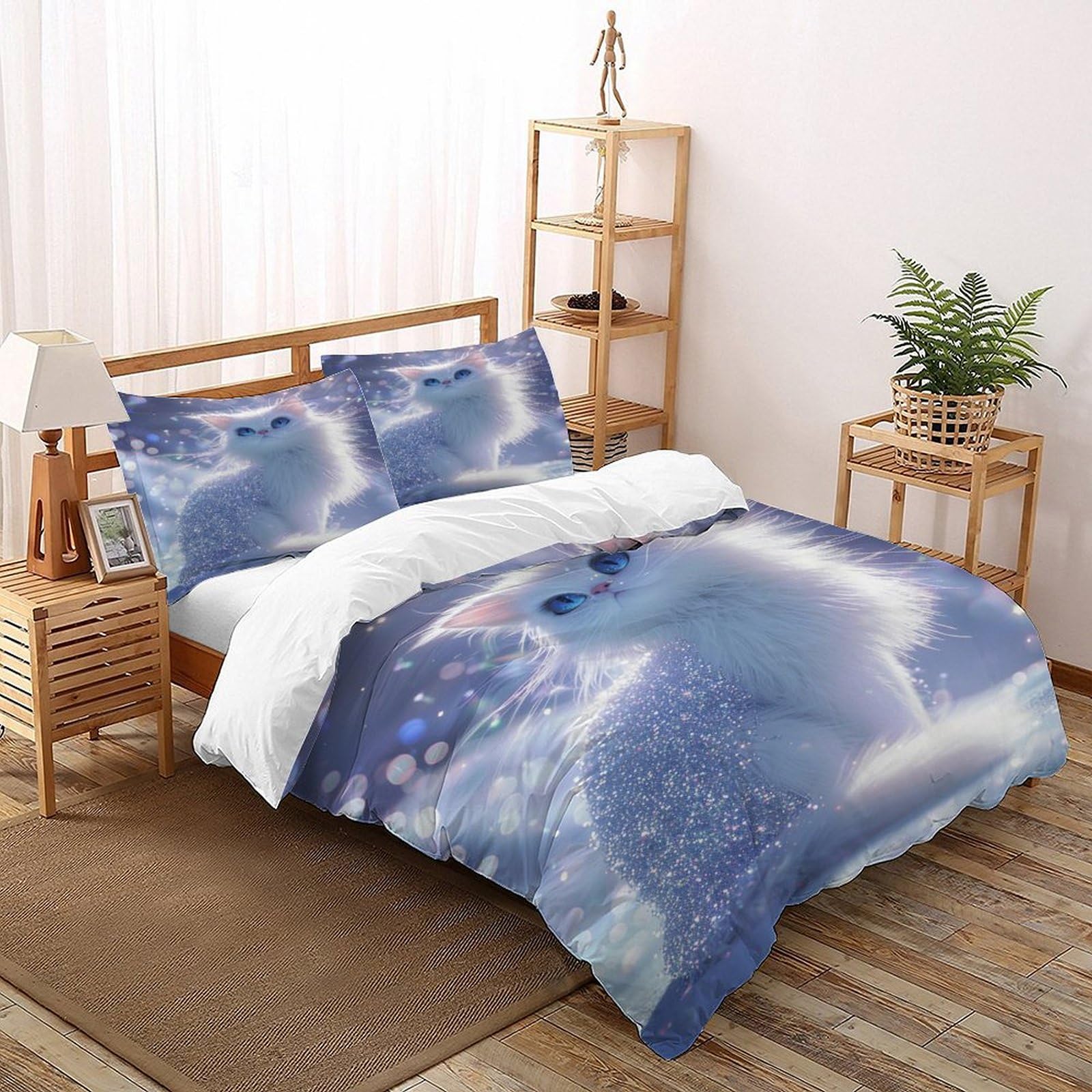 Housse de couette chat blanc super king en microfibre lit 260x220cm