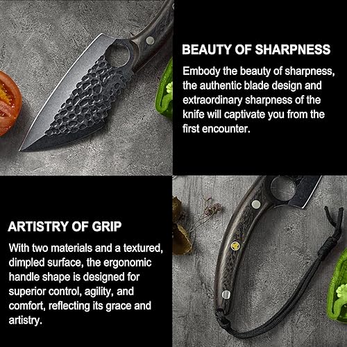 Miniatura 6 de AllynX Cuchillo de deshuesado Cuchillo vikingo forjado a mano, cuchillo forjado de cocina japonesa V2 con funda para carnicero de carne, cuchillos