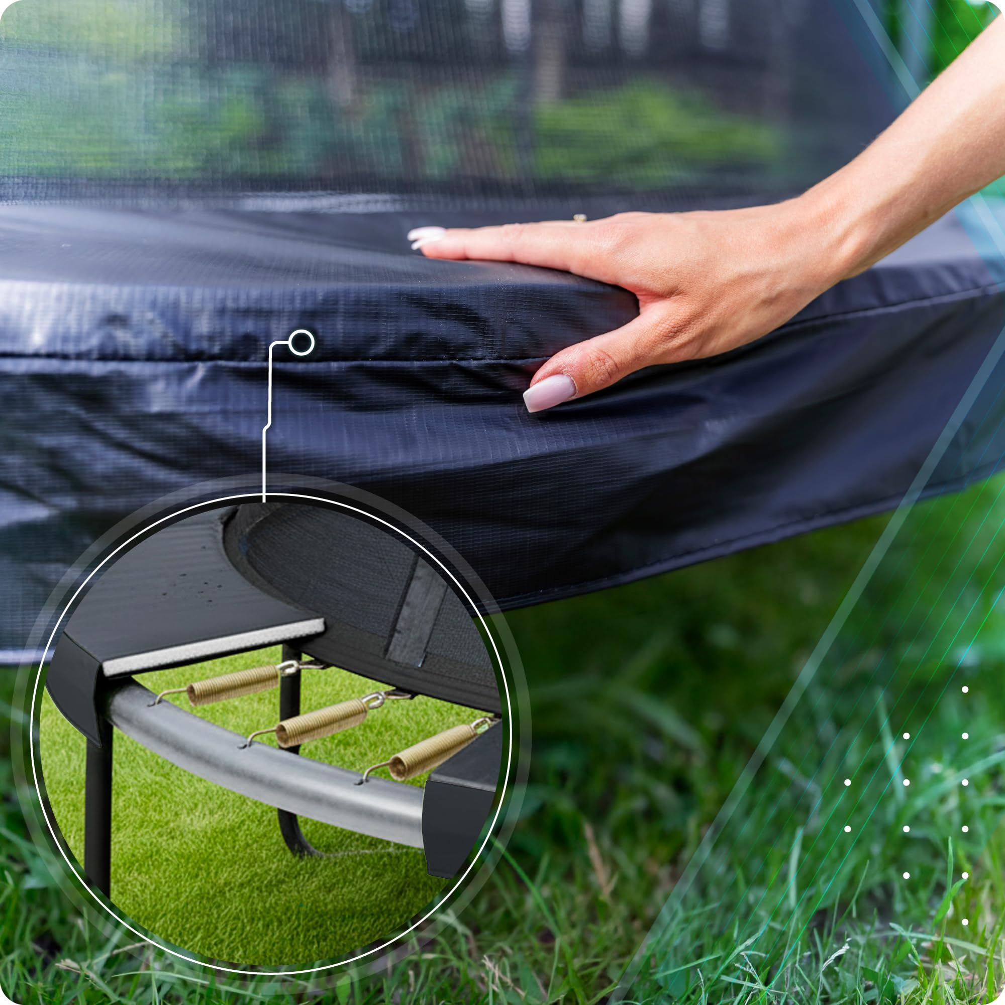 THUNDER Trampolino da Giardino Outdoor con Rete di Sicurezza & Scala – Stabile & Resistente alle Intemperie per Giardino e Tempo Libero