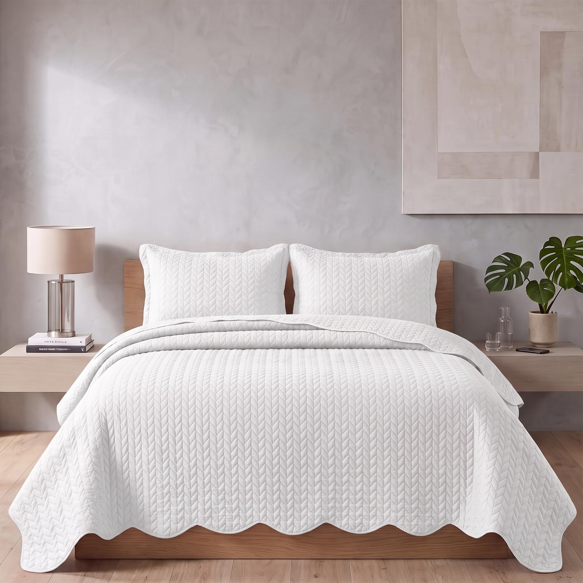 Rugs Garden Leaf Bedspread Bed Throw - Luxury & Stylish Matt Finish Lightweight Reversible Embossed Pattern Bedding Sets (Single, White)