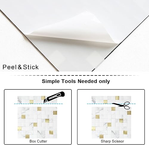 Miniatura 7 de BeNice Pelar y pegar contra salpicaduras para azulejos de mosaico de cocina, azulejos adhesivos de pared, azulejos de baño, azulejos de ducha