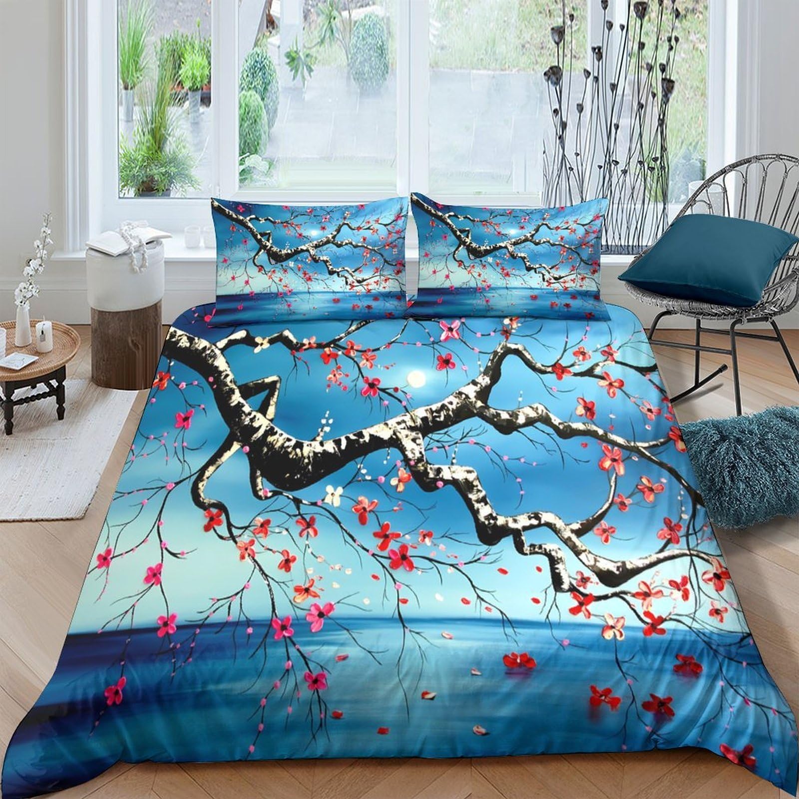 XFKLYNVCJ 3D Printed CherryBlossomBranch Bedding Cover Durable Fabric AbstractFloralArt Quilt Cover Soft Comfortable Easy Care for Student Dorm College Accommodation Daily Use Single（135x200cm）