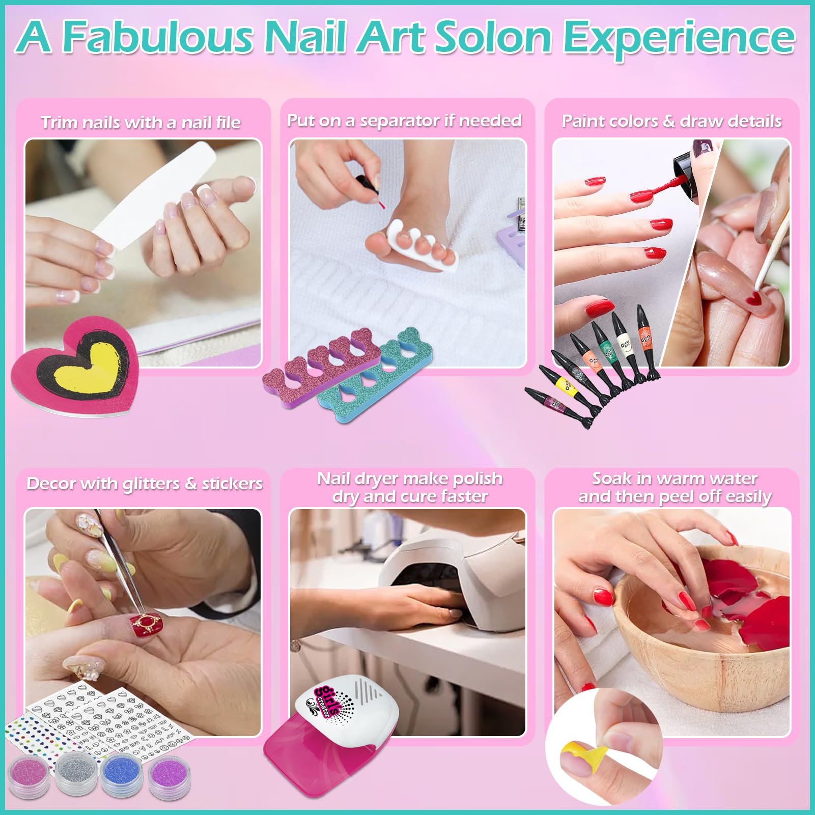 18Pcs Vernis Enfants Cadeau Fille 3 6 7 8 9 10 11 12 Ans Filles Kit Manucure Enfant Ongles Enfant Filles Jouet Fille Maquillage Kit Vernis a Ongle Jouets Cadeau pour Anniversaire Noël La Fête