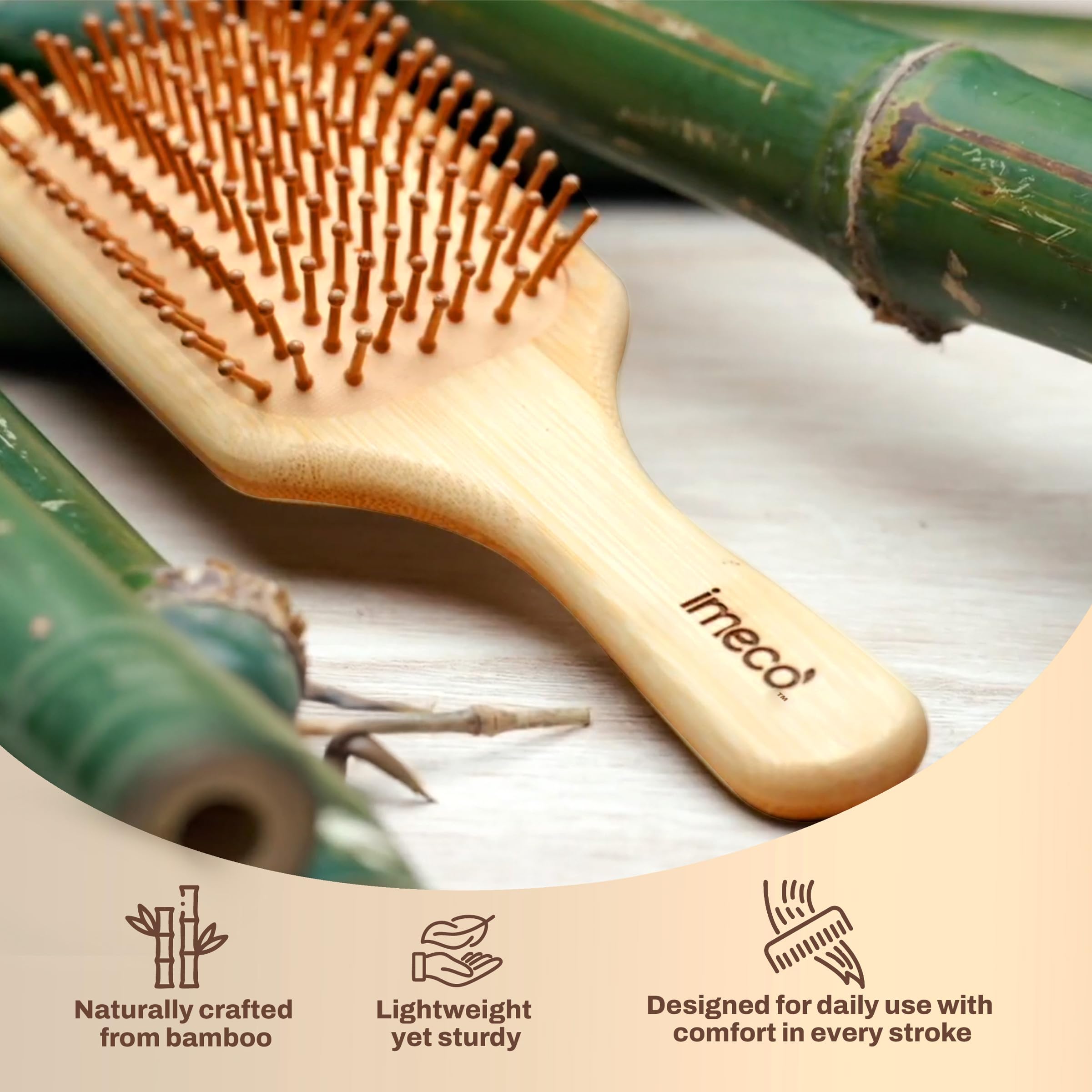 IMECO Bamboo Paddle Brush - Detangle & Massage Hair -6