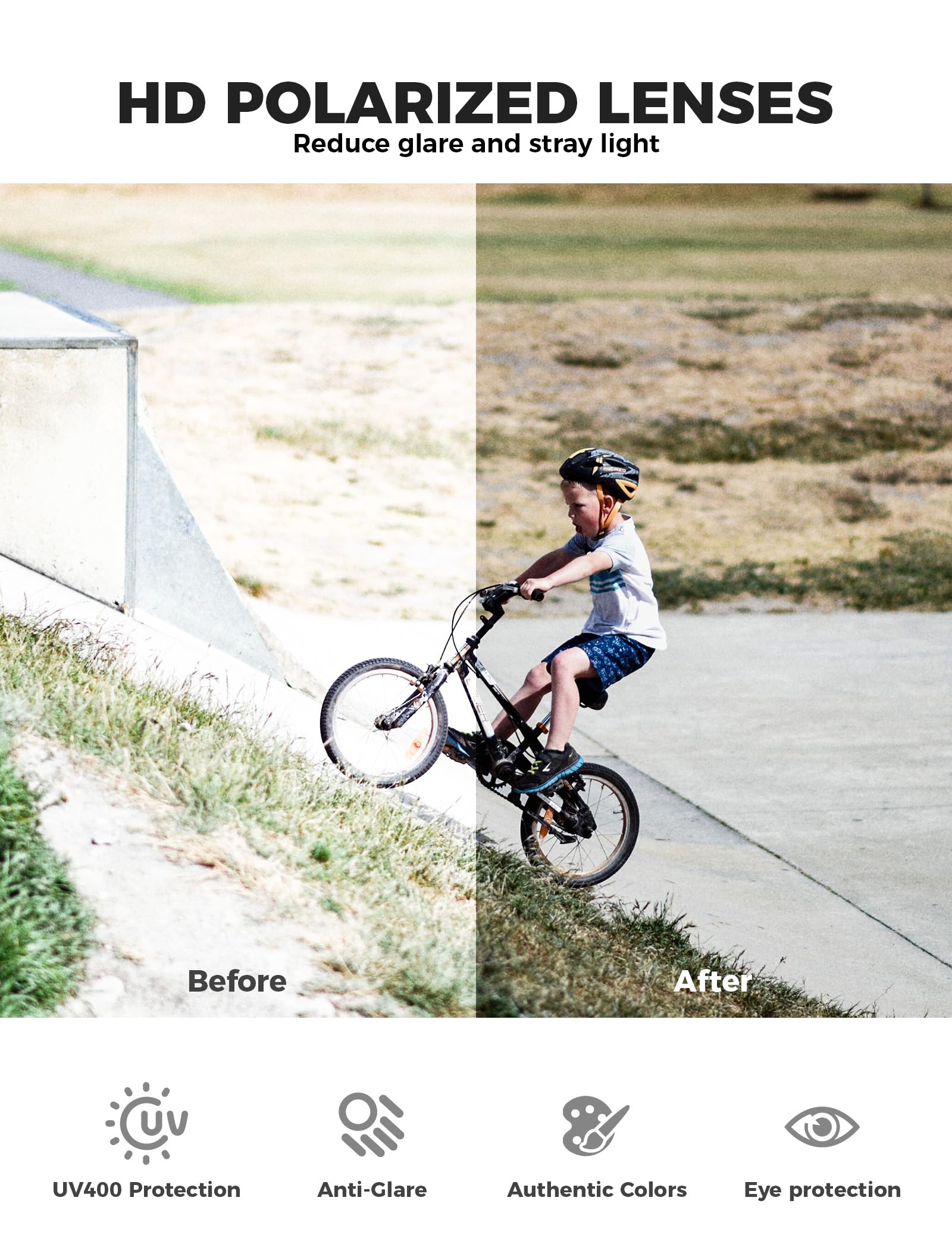 ROCKBROS Gafas Ciclismo para Niños, Gafas de Sol Polarizadas Montura TR90 Protección UV400 para MTB Running Deportes al Aire Libre