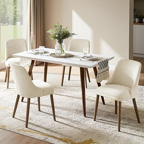 Miniatura 12 de HULALA HOME Juego de 6 sillas de comedor tapizadas de tela azul marino con patas de madera maciza, respaldo acolchado, sillas decorativas modernas