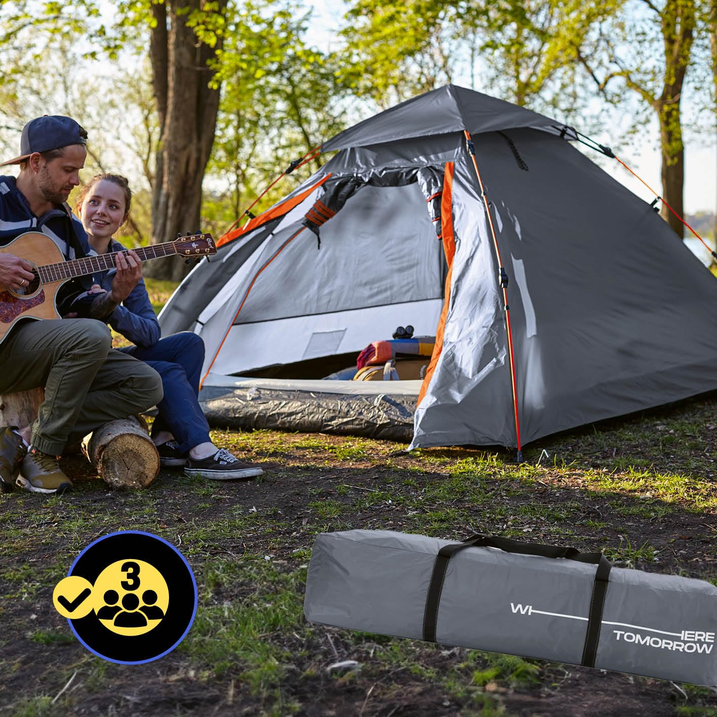 Lumaland Tenda da campeggio pop-up | tenda a cupola per 2-3 persone 215 x 195 x 120 cm | 4 stagioni | tenda da trekking e festival | leggera, impermeabile e robusta | montaggio semplice, veloce