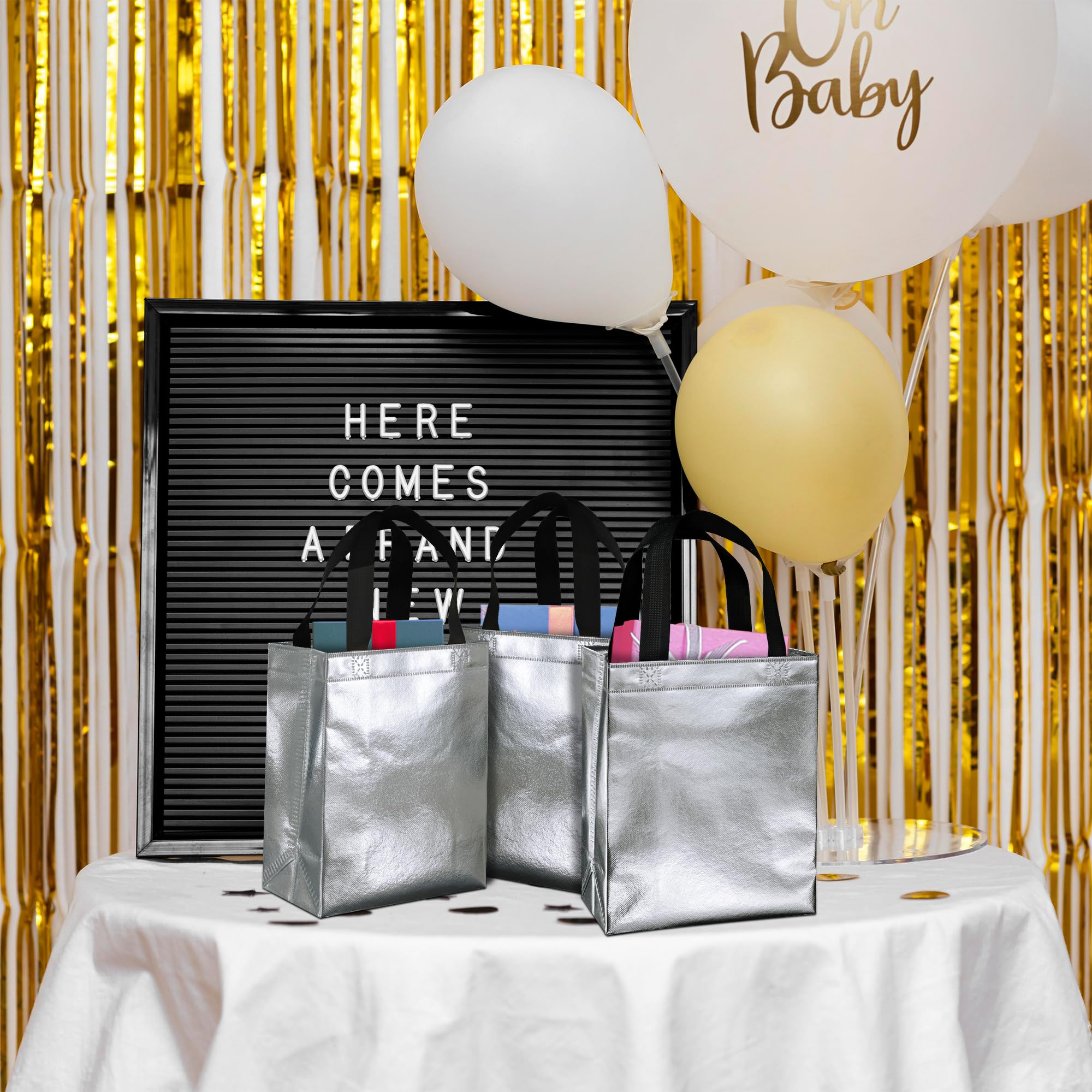 BLEWINDZ 100 Medium Reusable Gift Bags with Handles - Ideal Party Favors & Shopping Bags (10 Colors)
