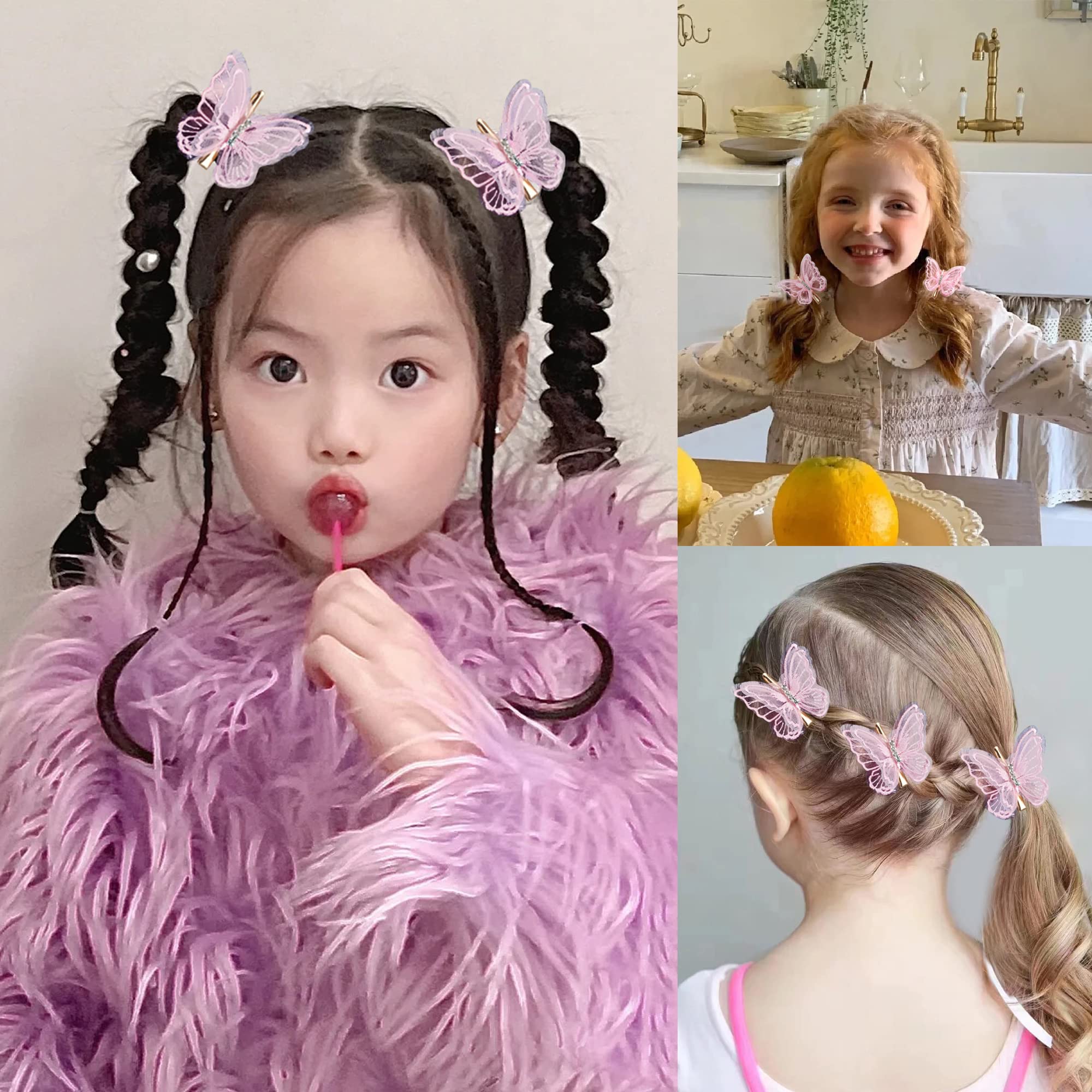 Amazon.co.jp: 蝶 ヘアクリップ 15個 2.6インチ レース ヘアリボン
