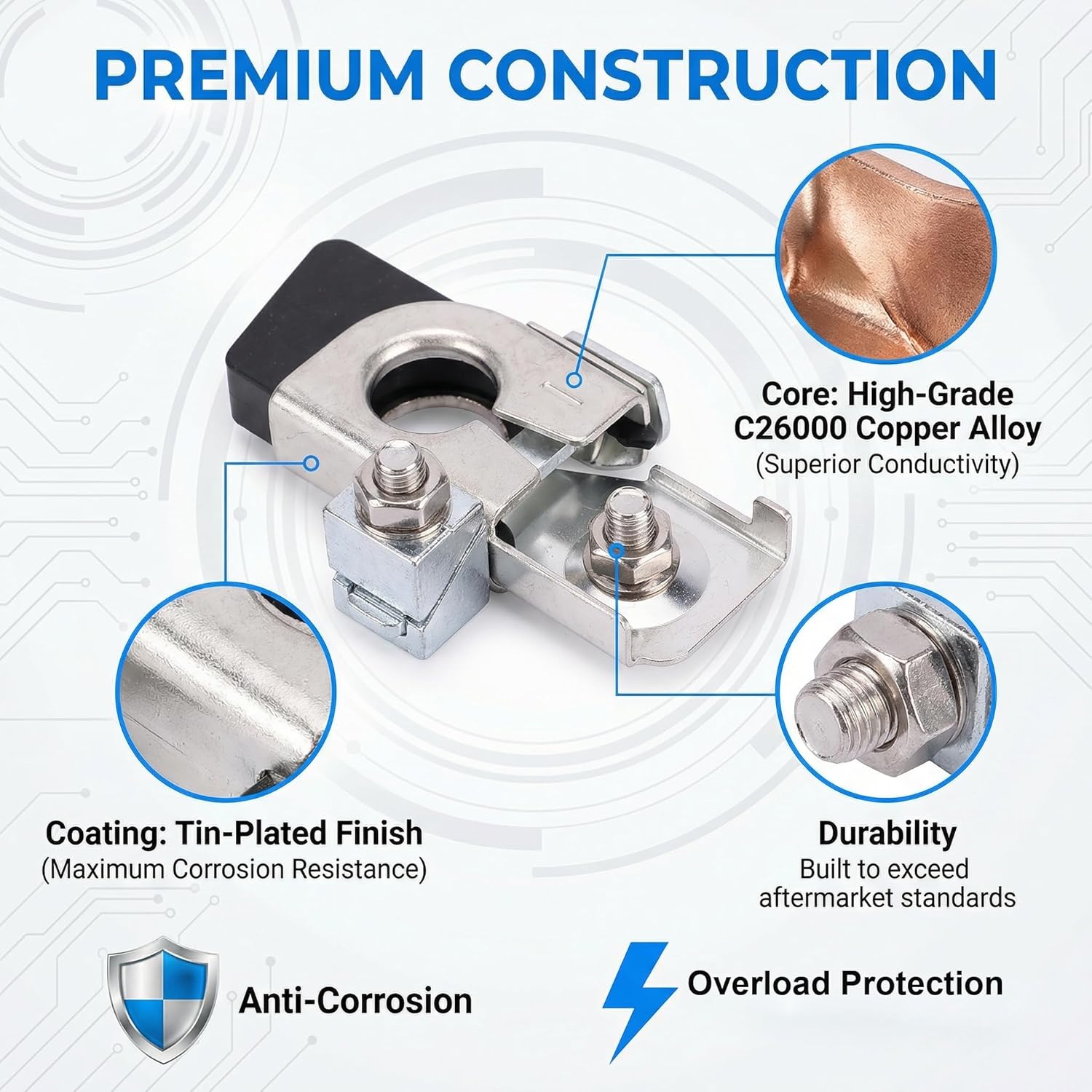 Battery Terminal Clamp Set, Positive and Negative, Heavy Duty Metal Construction, Automotive Electrical Connector