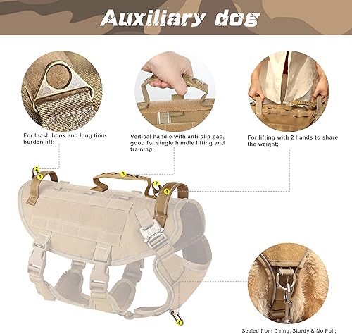 Miniatura 6 de PET ARTIST Arnés táctico para perro, para entrenamiento de senderismo, arnés de chaleco antitirones para perros medianos y grandes, con bolsas y