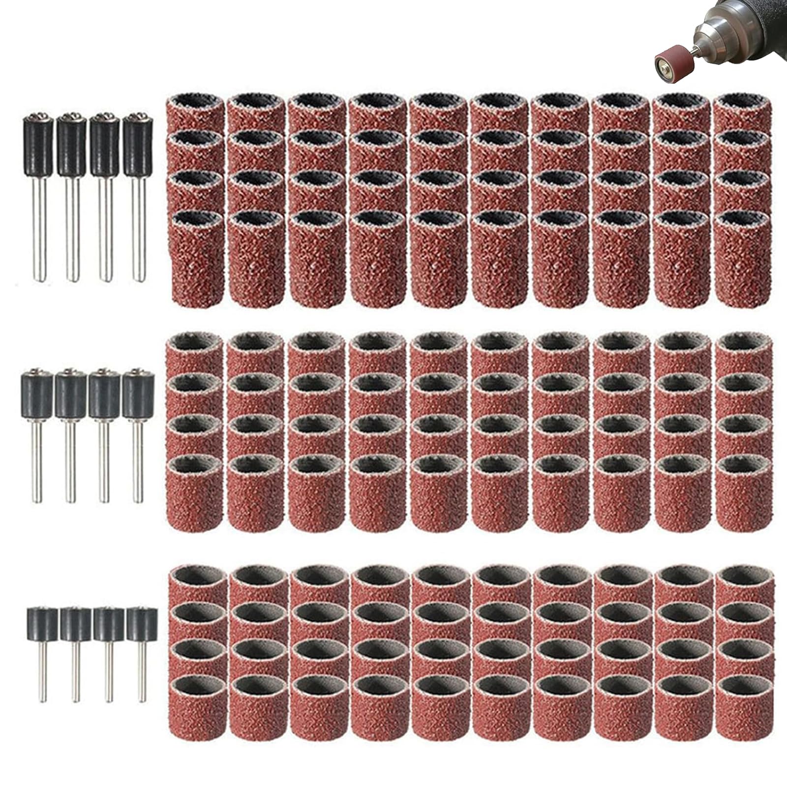 102PCS 80 Grit Drum Sander Sleeves Set - Oxide Abrasive Sleeves with 1/2 inch, 3/8 inch, 1/4 Inch Sanding Drum Mandrels, Sanding Drum Bands for Shaping Smoothing Grinding Woodworking Nail Drills-image-41