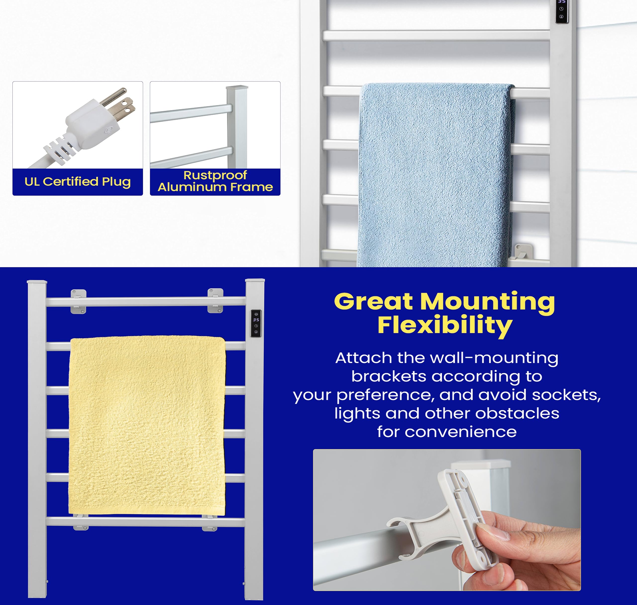 LIFEZEAL Scaldasalviette Elettrico Bagno, Termoarredo Elettrico Bagno, Termosifone Elettrico da Parete e da Terra, con Timer, LED, Protezione dal Surriscaldamento e Temperatura Costante, in Alluminio