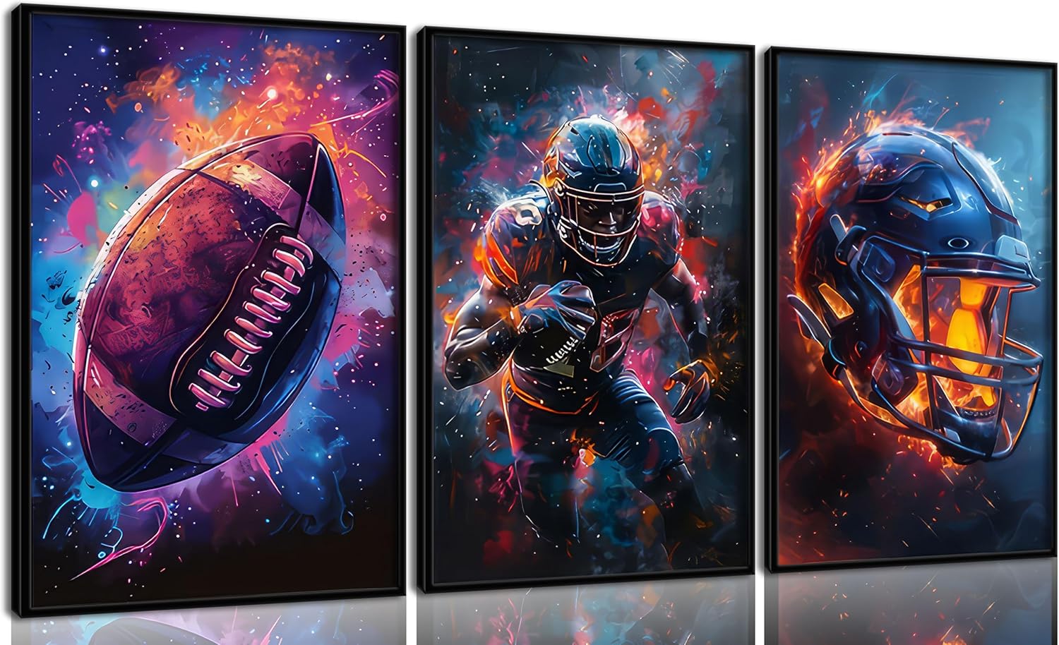 Flame Football Canvas Wall Art Rugby Colorful Football Posters Prints American Graffiti Footballs Painting Pictures Sports Inspirational Boys Room Locker Room Dorm Living Room Home Wall Decor Unframed