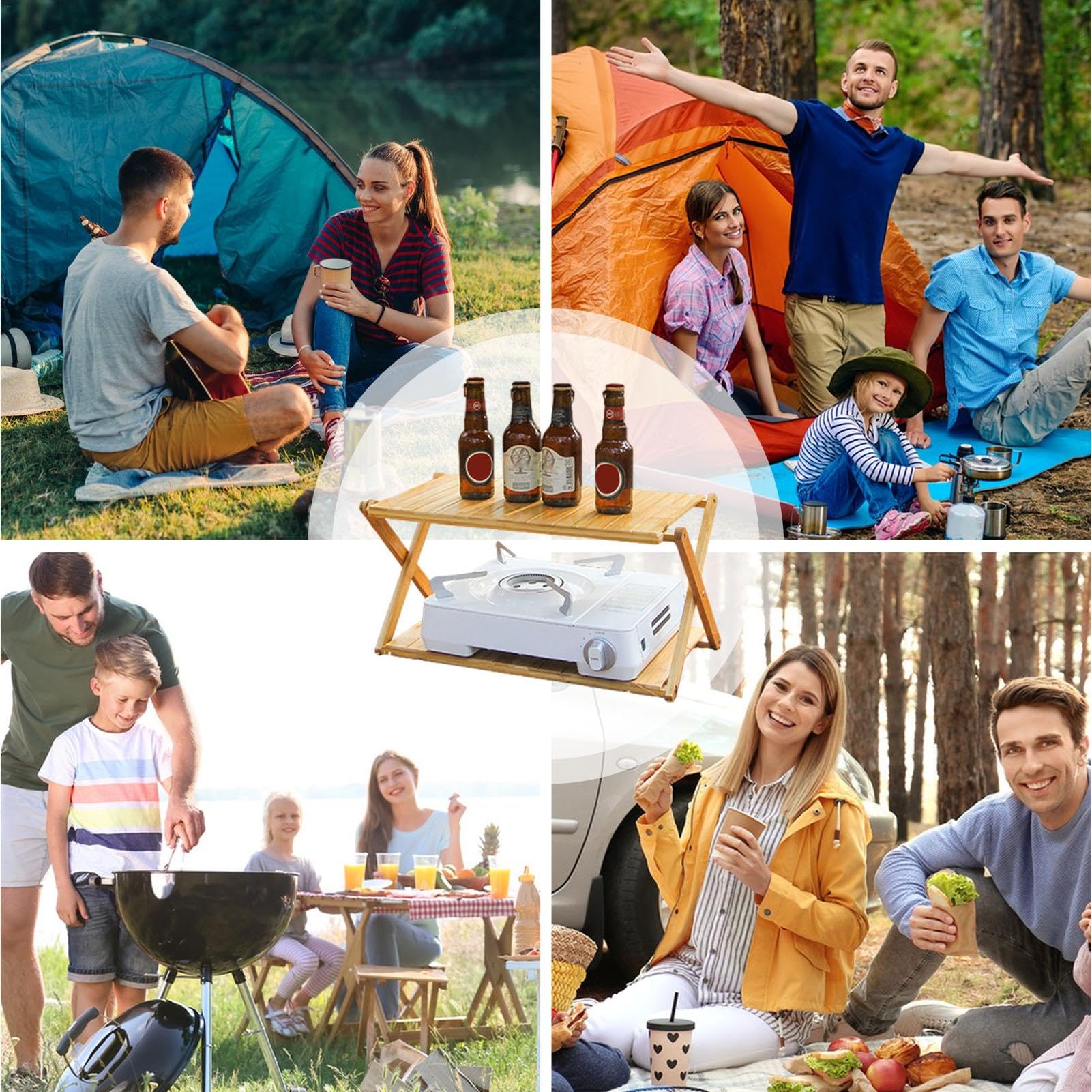Camping-Klappregal, Camping-Klapplagerregal,2-stufiges Holzregal - Pflanzenregal für den Innenbereich, faltbar, zusammenklappbarer Schuhregal-Organizer, Holzregal