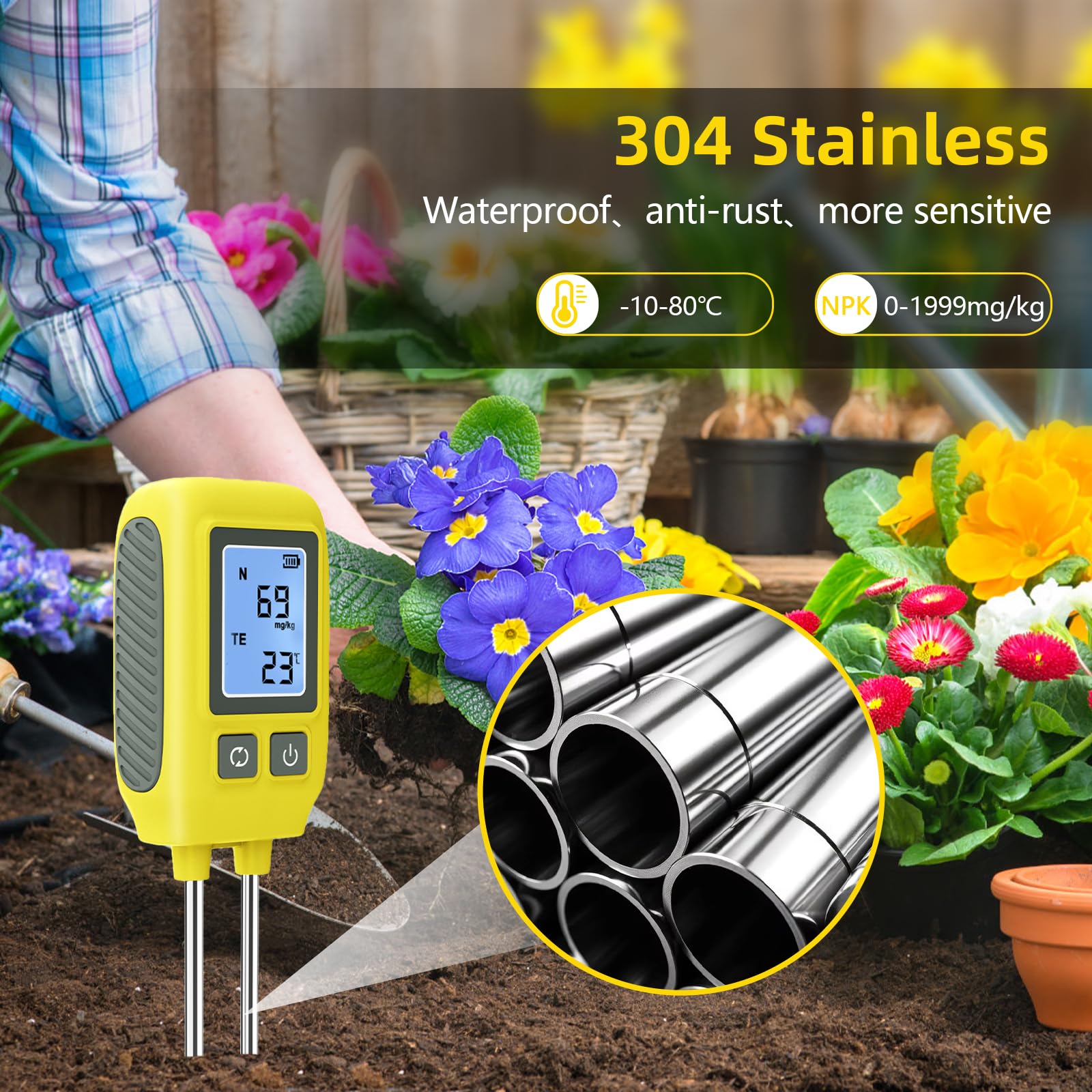 WingFly Medidor de suelo 4 en 1 NPK, instrumento de medición de suelo P/N/K Detector de oligoelementos, dispositivo de prueba de suelo preciso y reutilizable para nitrógeno, fósforo, potasio