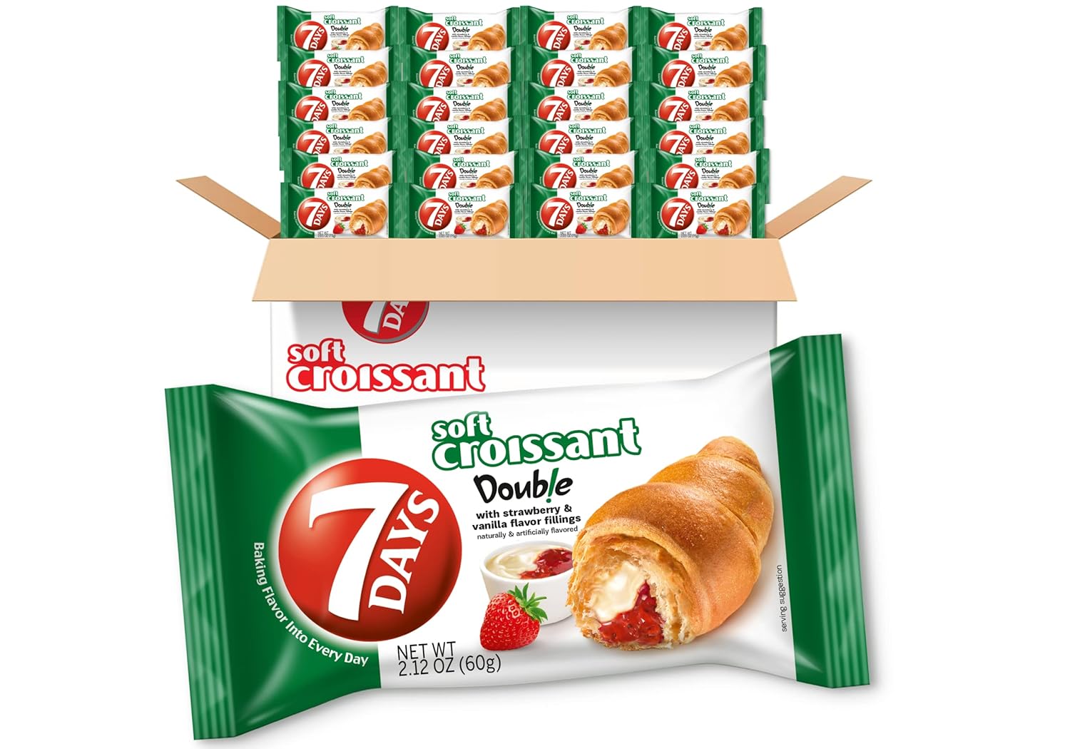 7Days Soft Croissant, Strawberry Vanilla Filling, Perfect Breakfast Pastry or Snack, Non-GMO (Pack of 24)