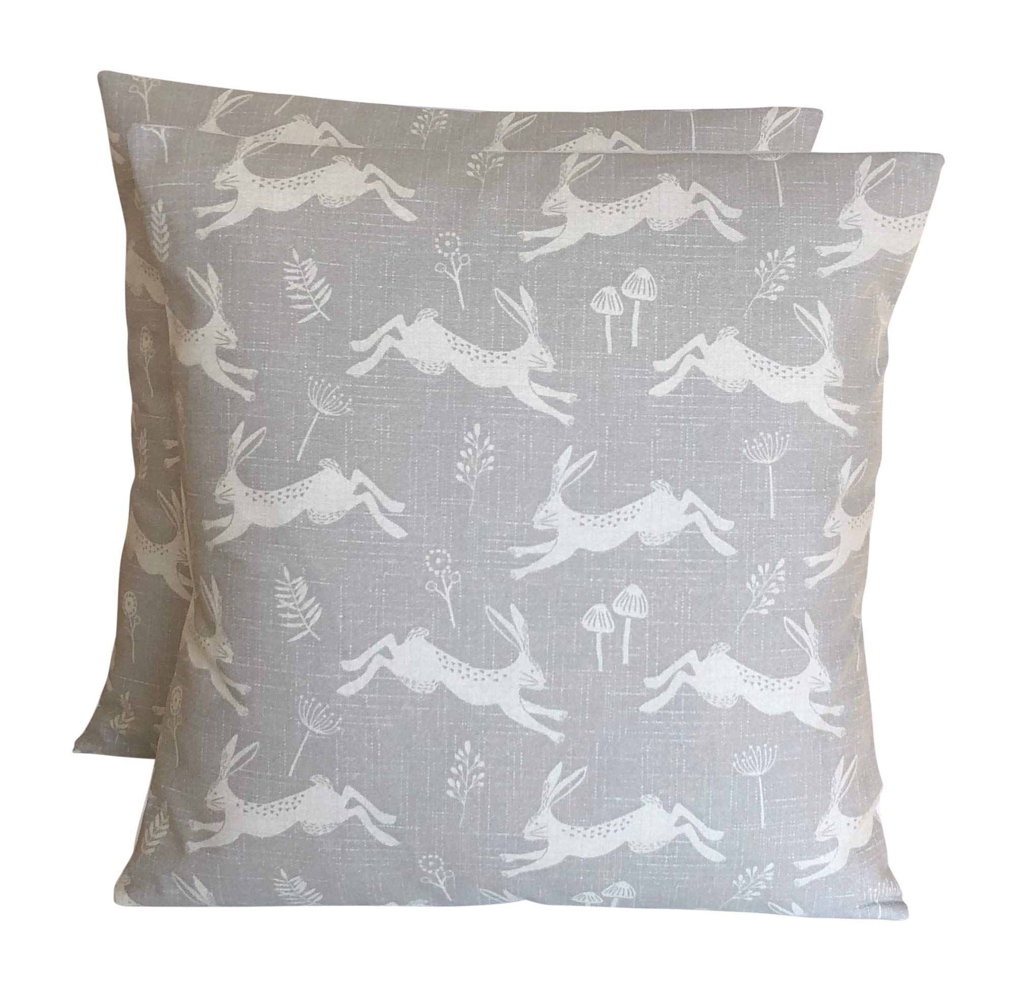 Cushions2u Grey Pack Of Two 2 X 16" (40Cm X 40Cm) Fryetts Jump Hares Hare Silver Off-White Cotton Cushion Covers