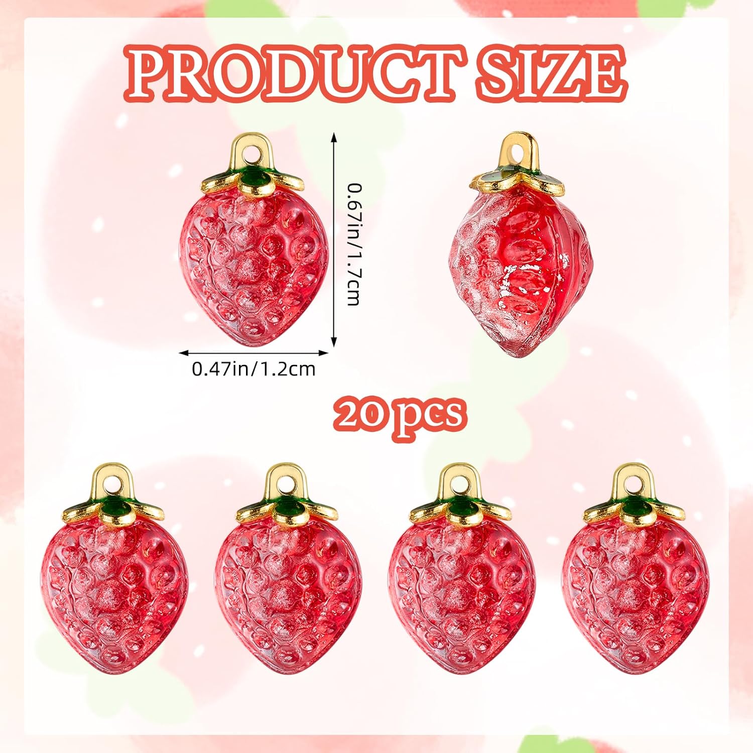 Cherry Strawberry Charms for Jewelry Making Large Fruit Acrylic Charms Pendants with Rhinestones for Bracelets Necklaces Earrings DIY Supplies - Image 2