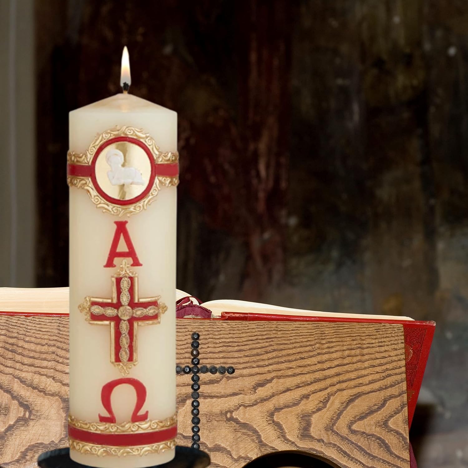 Needzo Lamb of God Paschal Candle Catholic Church Supplies, Home Prayer Space Sanctuary Decoration, Unscented Pillar Candles, 8 Inches