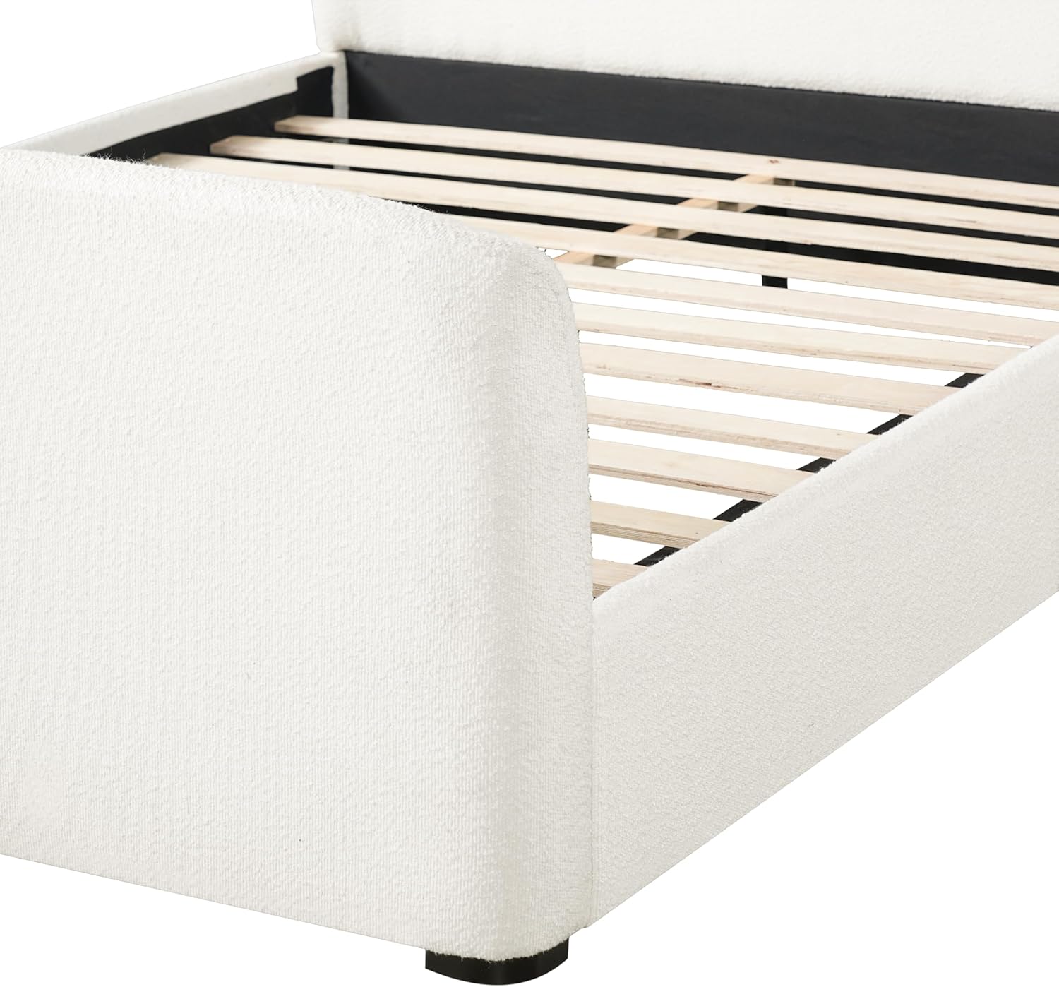 Merax Queen Size Upholstered Platform Bed Frame with Headboard & Footboard, Modern Boucle Fabric Queen Bedframe with Solid Wood Legs, Curved Edges, No Box Spring Needed, Easy Assembly, White