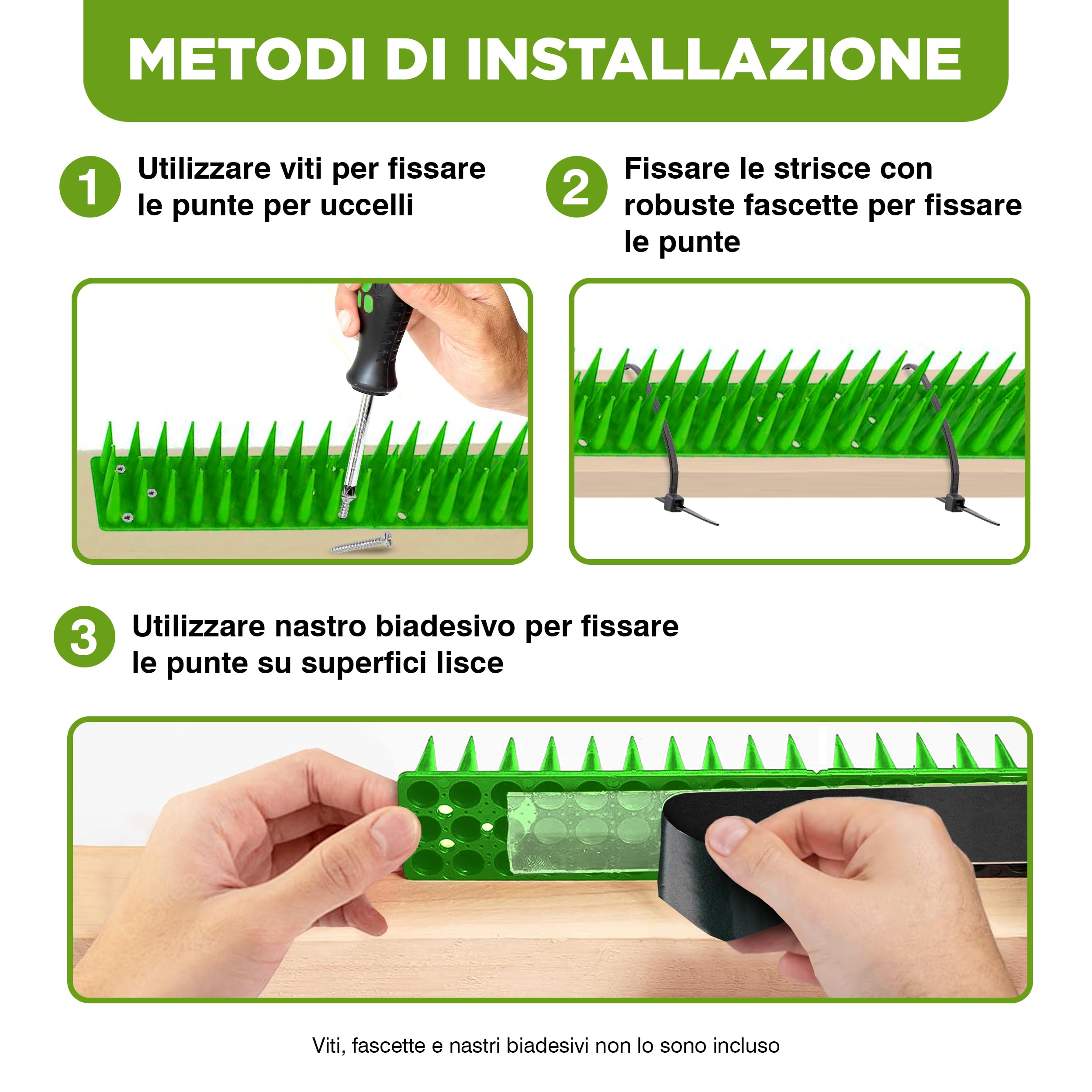 ISOTRONIC - Punte repellenti per Uccelli, Gatti e martore - per recinzioni, davanzali, tetti, Alberi e Giardini (5,4 m | 12 Pezzi | Nero)