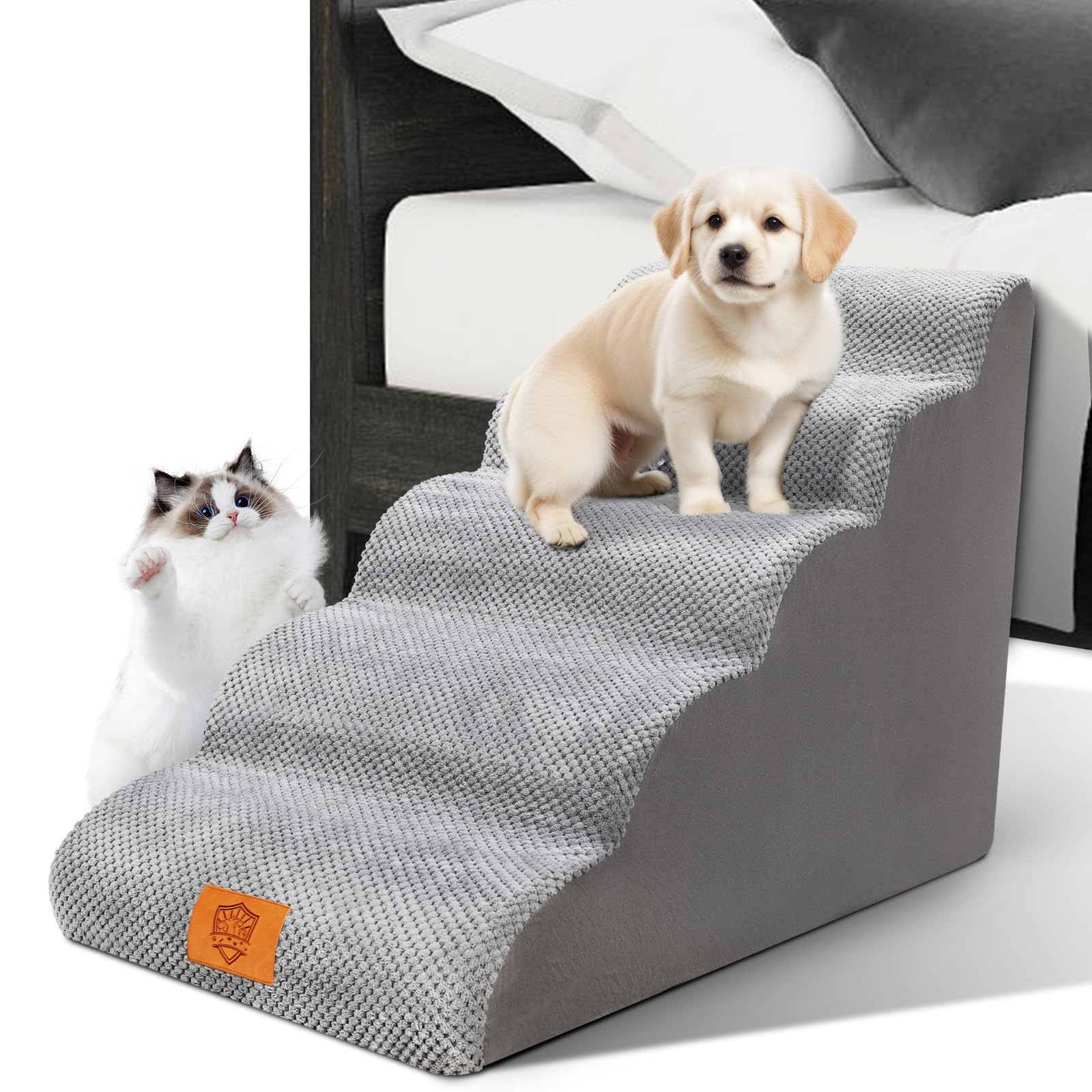 Zvonema Escalera para perros, escalera para perros pequeños, antideslizante, 5 peldaños, escalera para mascotas con espuma de alta densidad, rampa lavable para perros, escalera para gatos, reduce el