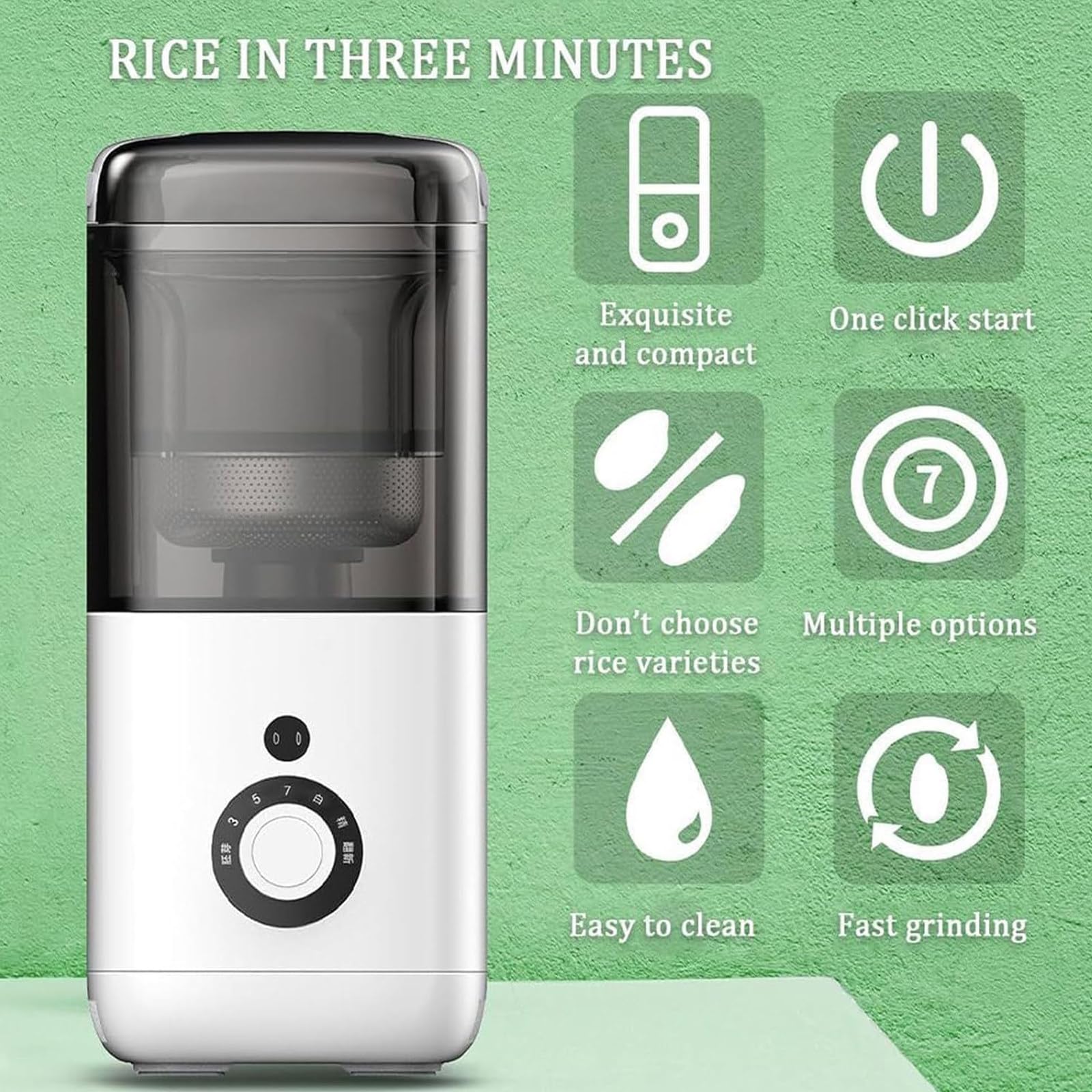 Separatore automatico di crusca di riso e sbucciatrice per grano, macinino per riso marrone e bianco, capacità 480 ml, precisione di fresatura a 7 marce, facile da pulire