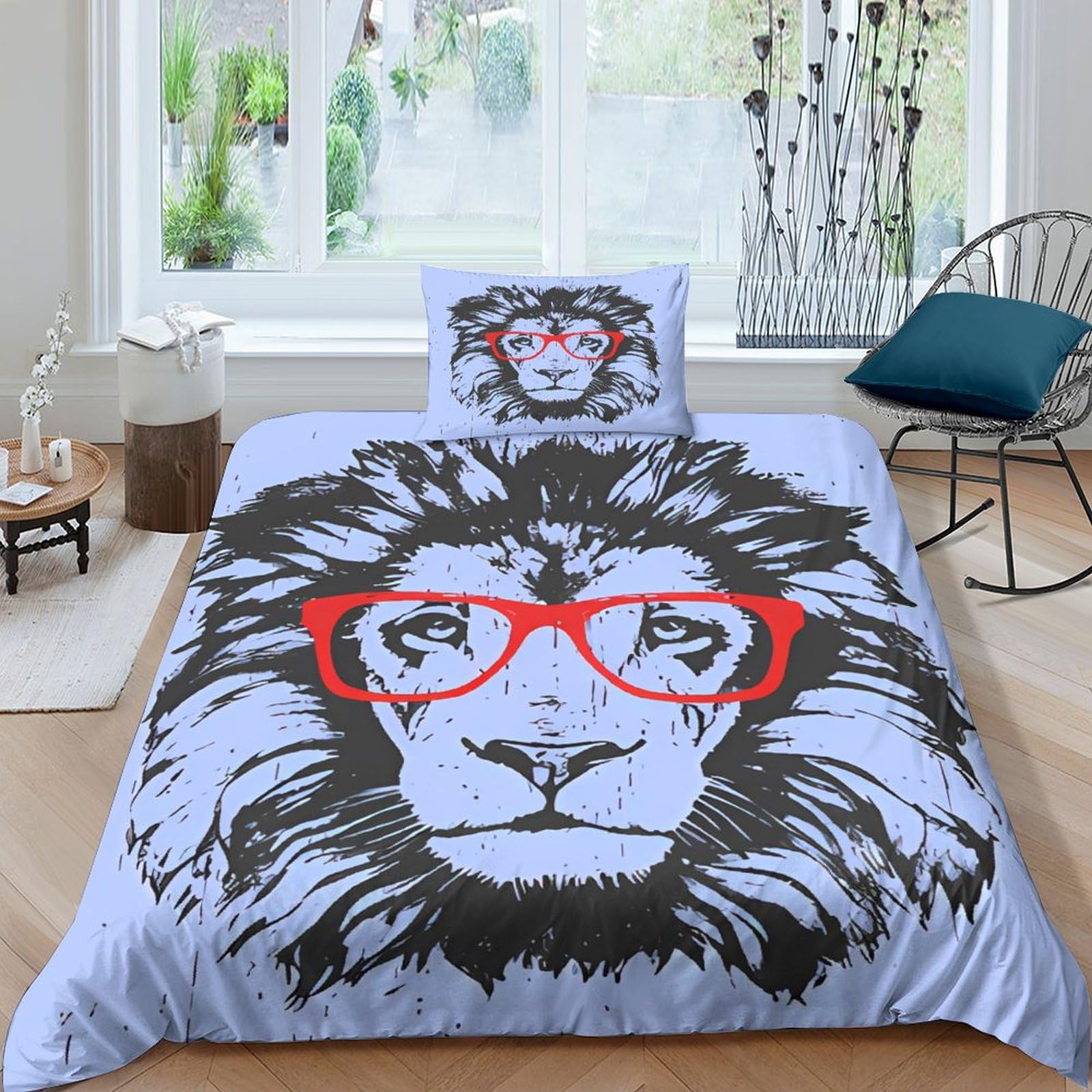 Housse de couette avec fermeture éclair parure lit imprimé lion 3D