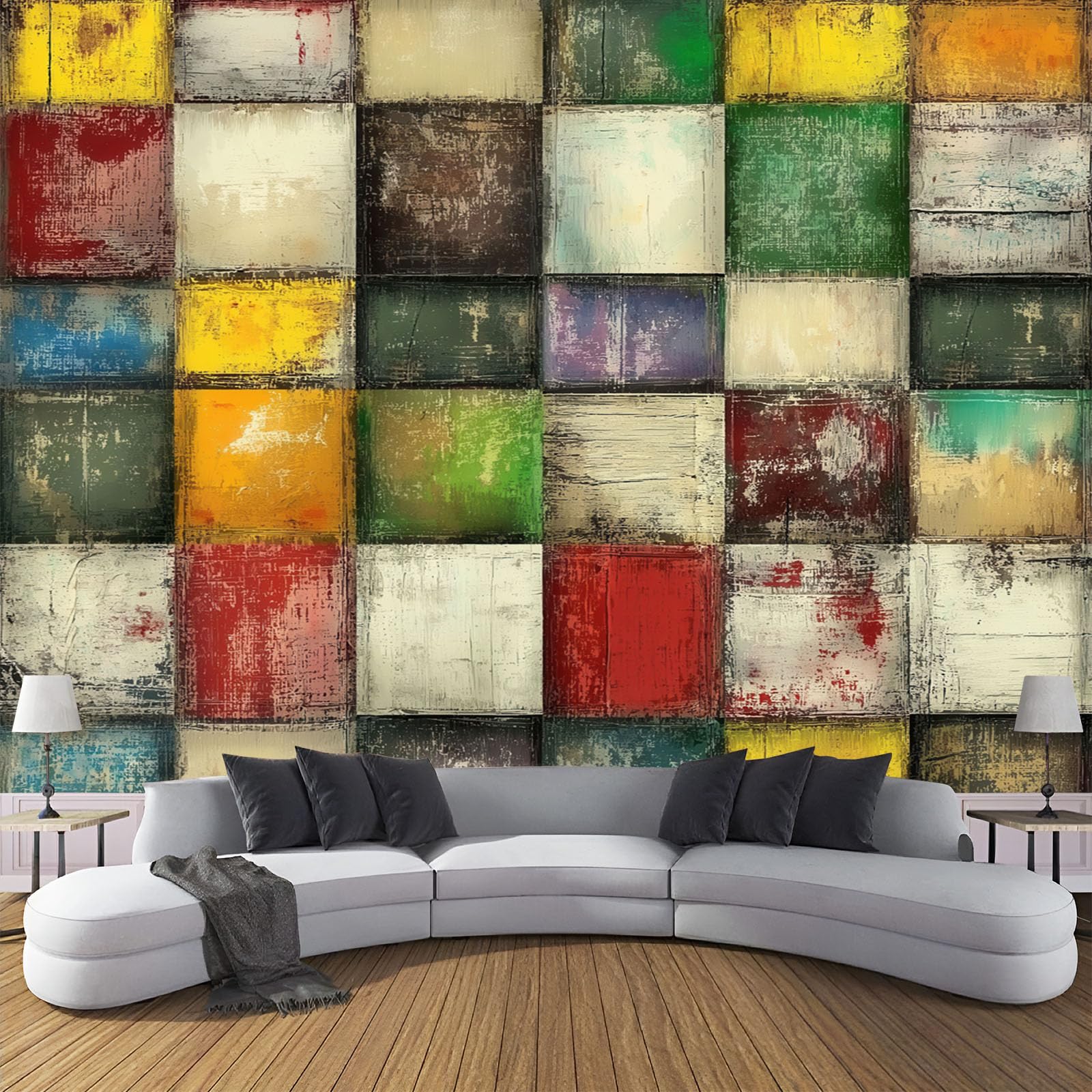 Papier peint abstrait en soie jaune 300x210 cm pour salon et chambre