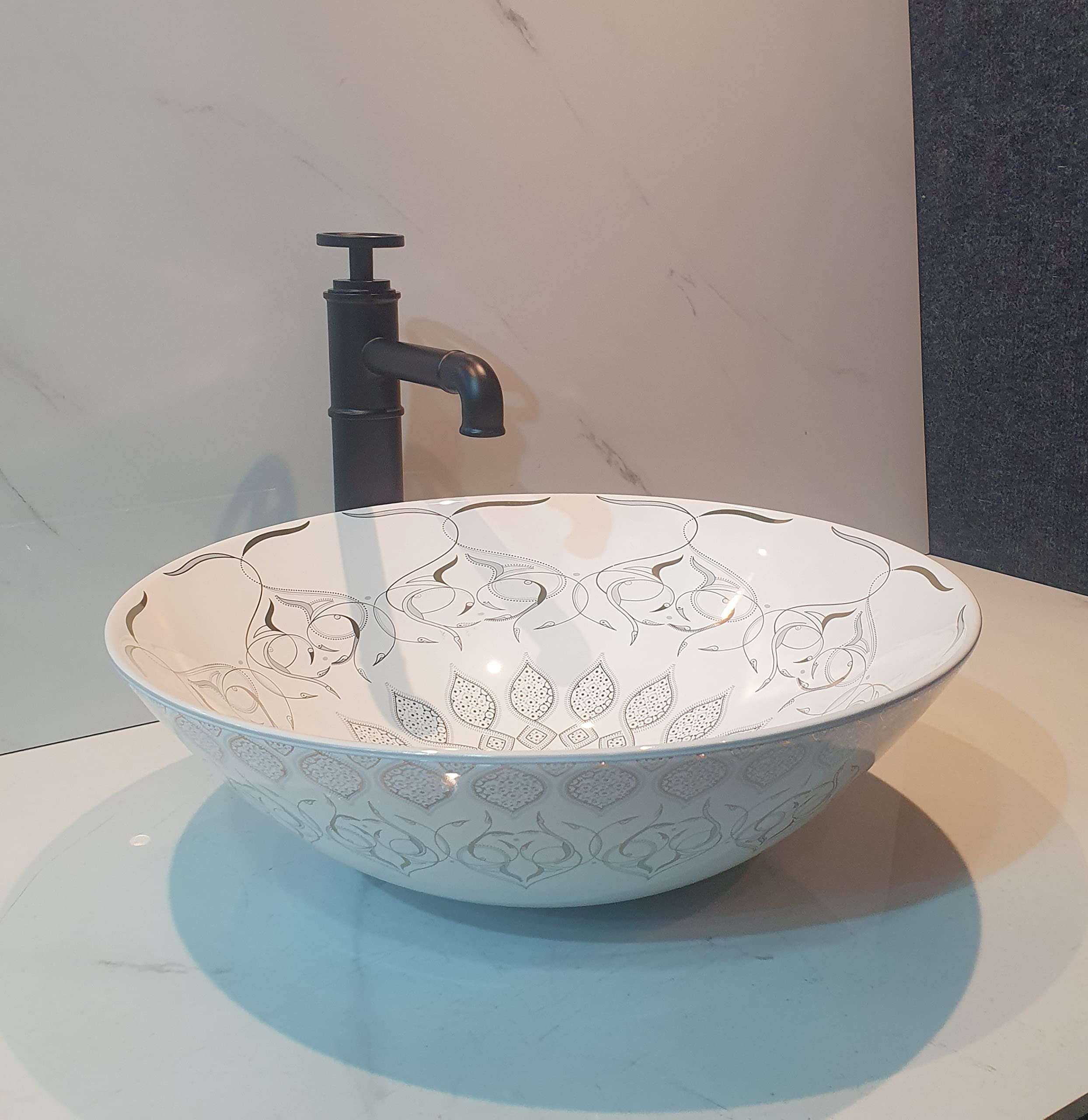 B Backline Ceramic Table Top/Counter Top Vessel Sink Bowl Sink Bathroom Basin Art Wash Basin for Bathroom & Living Room 16 X 16 X 5 Inches (Moroccan Design 2) (B0BRCJY8L6) Amazon Price History, Amazon Price Tracker