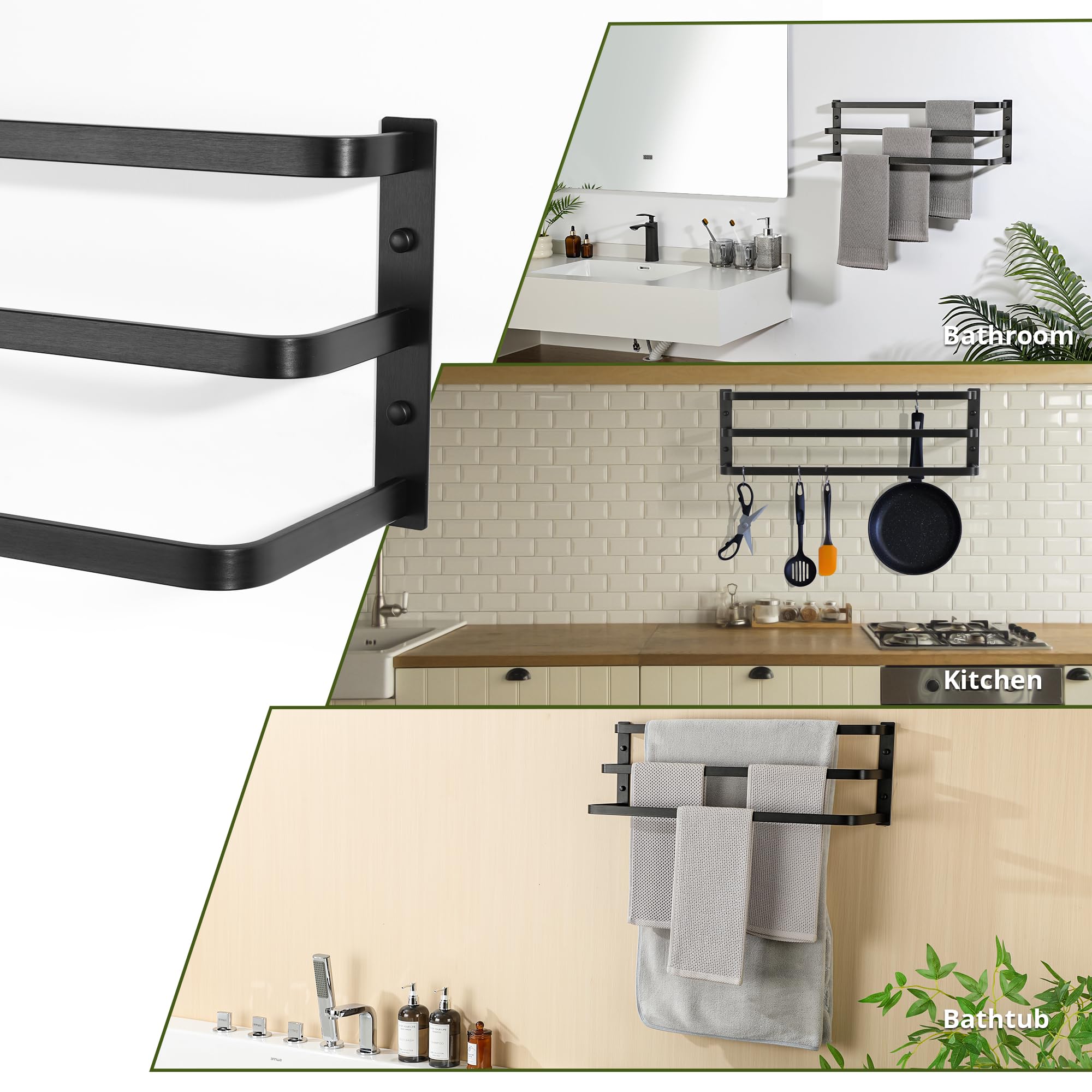 SAYAYO Aluminiowy wieszak na ręczniki 3-wiązany, EGYS2403AL-24IN-B