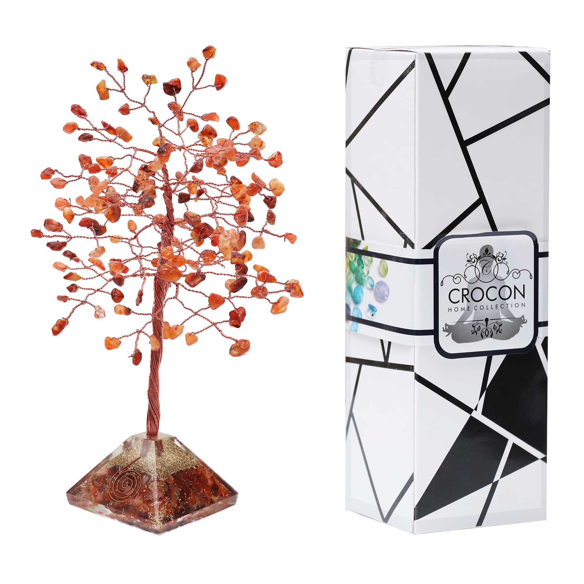 CroconCarnelian Copper wire tree with orgone pyramid base for Chakra Balancing Good Luck, Prosperity-Home Office Decor Spiritual Gift (Copper wire) Size 7-8 Inches