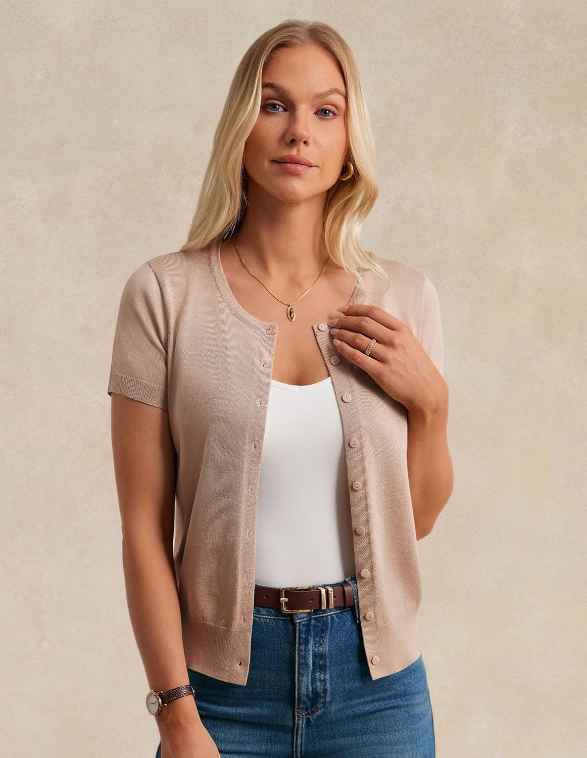 GRACE KARIN Short Sleeve Cardigans for Women, 2026 Summer Knitted Sweater Tops, Basic Crew Neck Crop Outfits - Image 2