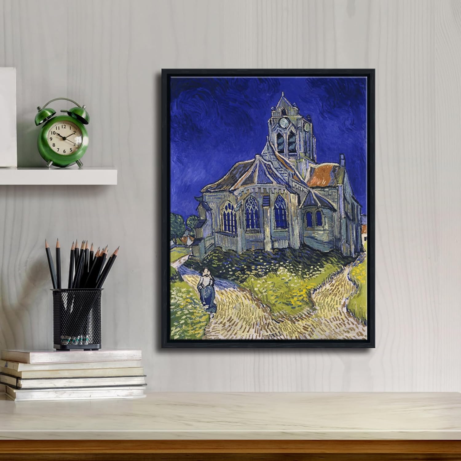 Wieco Art Black Framed Canvas Wall Art Church at Auvers by Vincent Van Gogh Famous Paintings Reproduction Modern Classic Abstract Artwork for Wall Decor Home Office Decorations