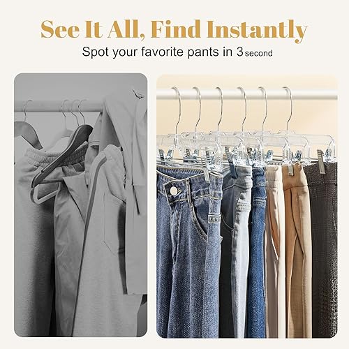 Miniatura 4 de HOUSE DAY Paquete de 12 perchas de plástico transparente de 14 pulgadas para faldas con clips ajustables, ganchos giratorios de 360 grados, ganchos