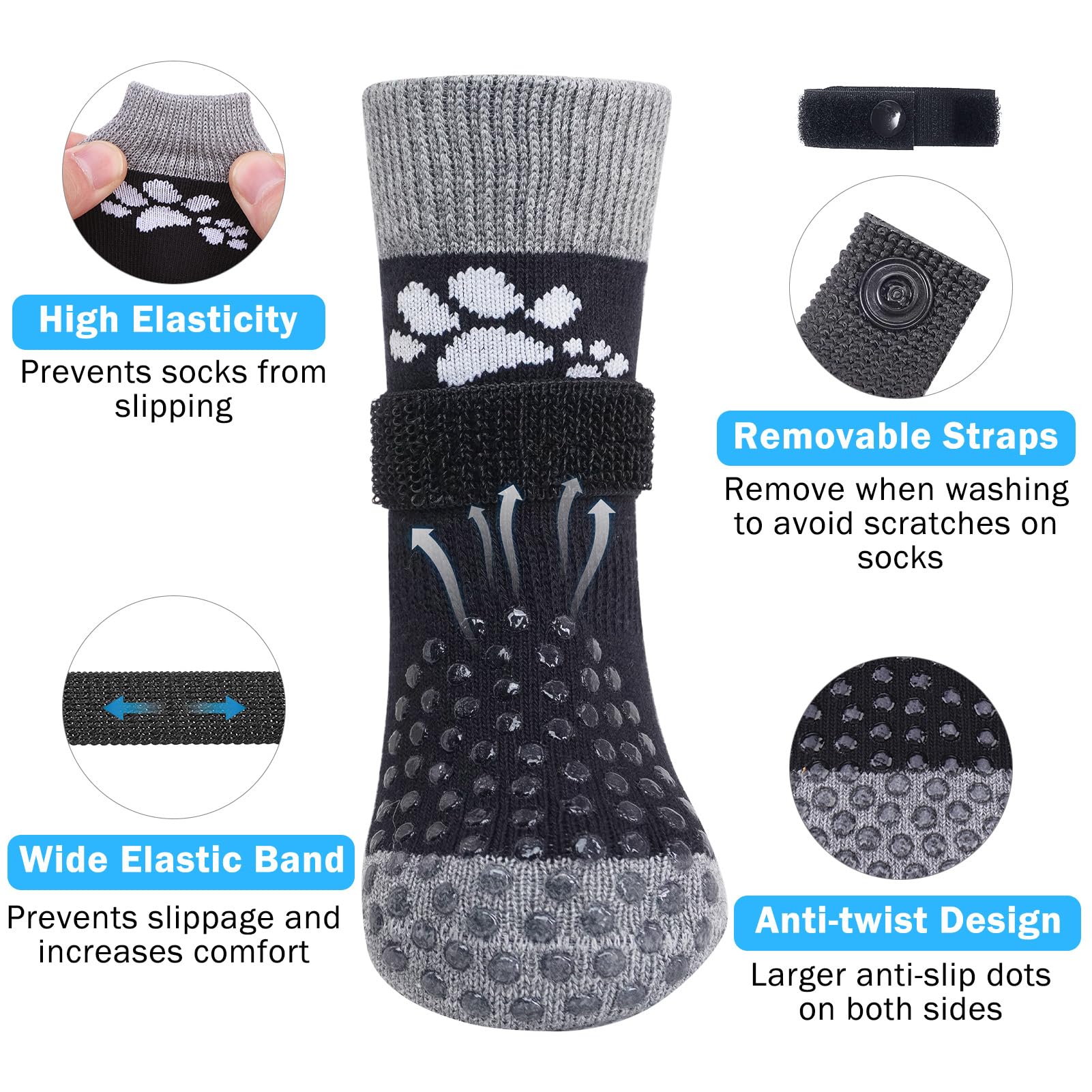 SCENEREAL Anti Slip Dog Sock to Prevent Licking Paws for Hardwood Floors Boots & Paw Protector Shoes for Hot/Cold Pavement with Grippers - Image 3