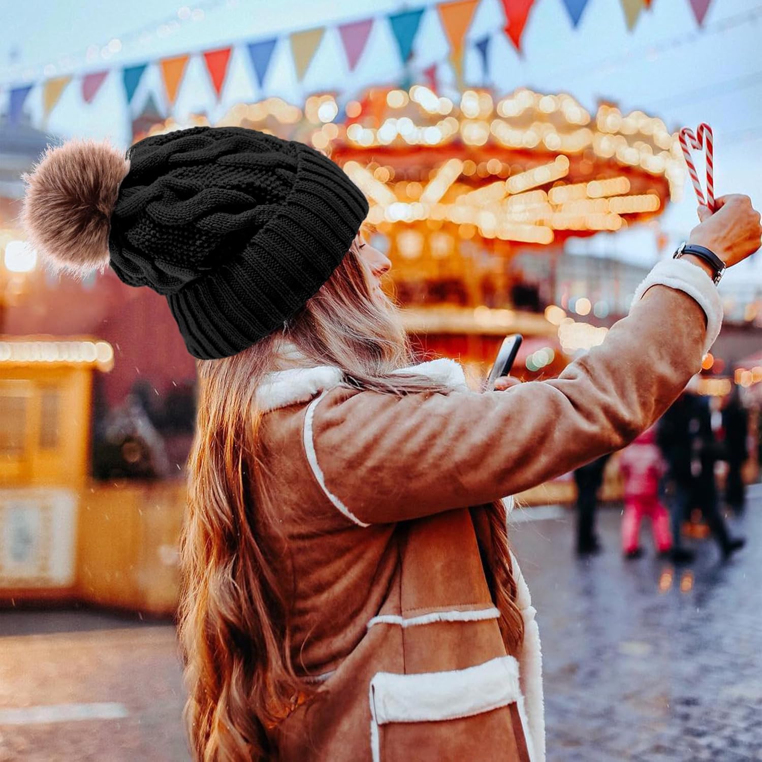 TAROSE Womens Winter Hat Beanie, Warm Soft Hat for Women Pompom Knit Hats Ski Cap with Faux Fur Lined - Image 5