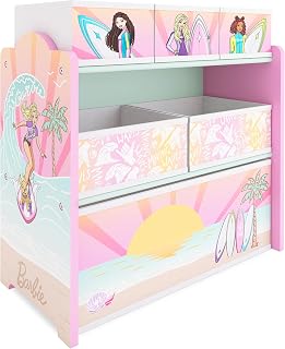 Evolur Barbie Surf's Up Toy Bins Organizer, 6-Bin Storage, Pink