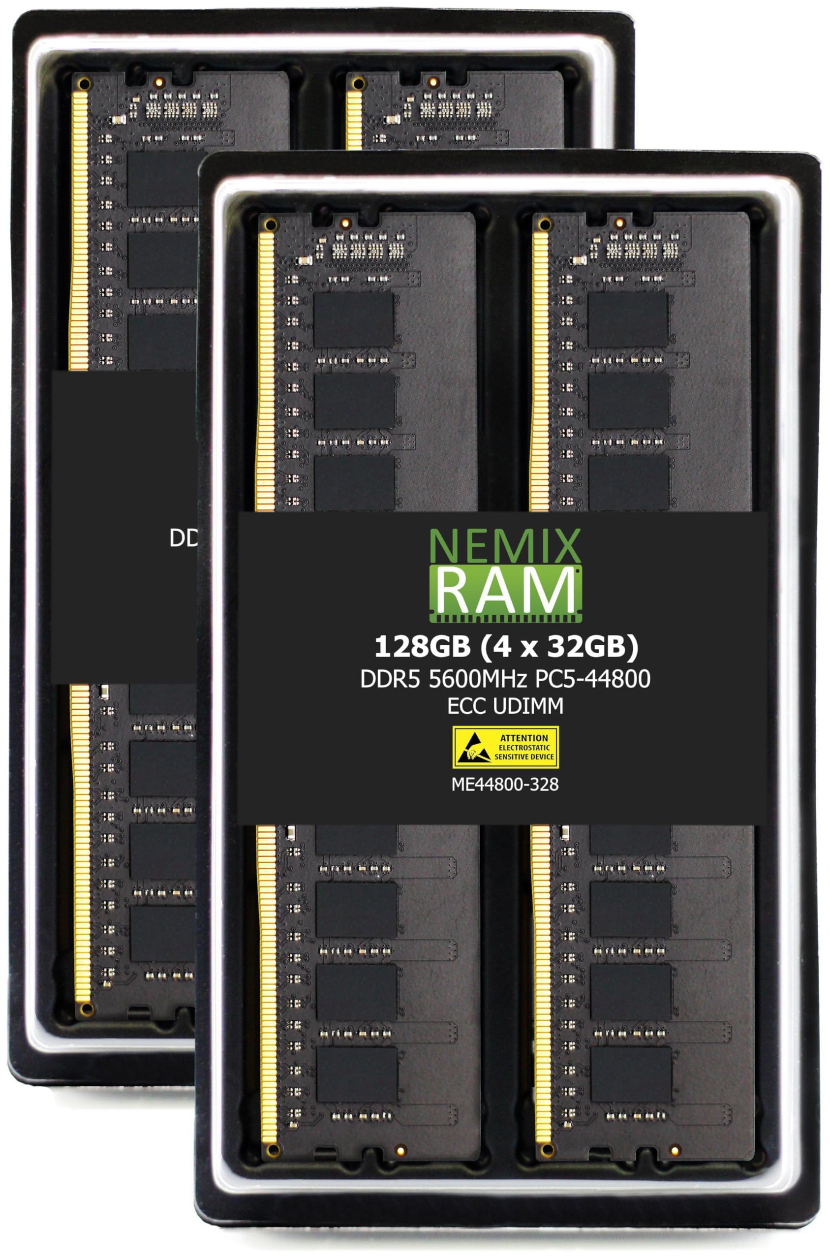 NEMIX RAM 128GB (4X32GB) DDR5 5600MHZ PC5-44800 2Rx8 1.1V CL46 288-PIN ECC Unbuffered UDIMM KIT Compatible with ASUS ProArt X670E-CREATOR WiFi Motherboard 128GB (4X32GB) DDR5 5600MHZ ECC UDIMM