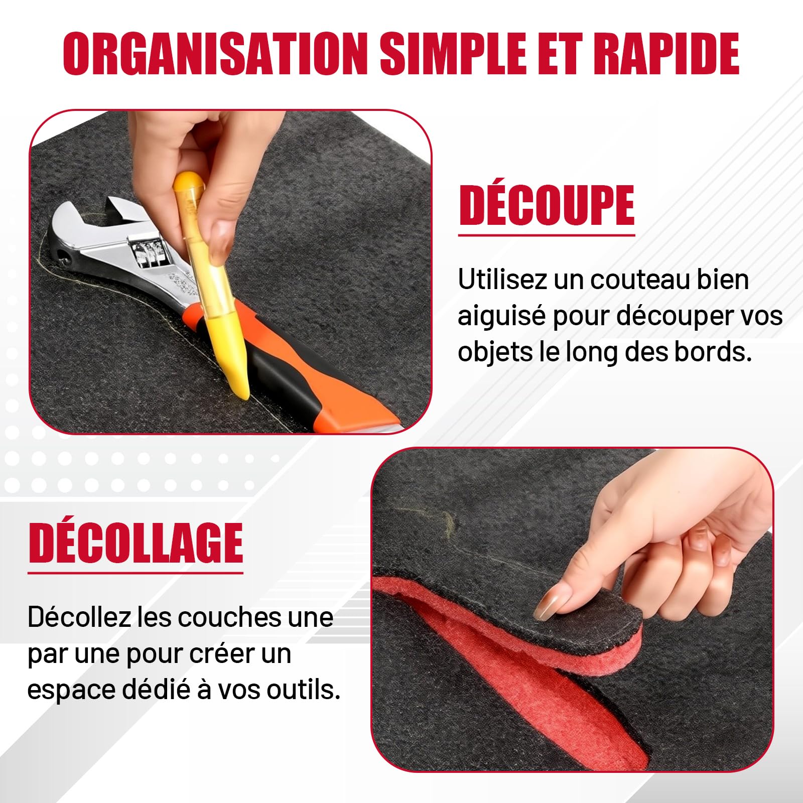 Lot de 4 Inserts en Mousse pour Boîte à Outils, Feuilles de Mousse 50x33.5x2.5 cm (20x13.2x1 inch), Découpe Personnalisée, Protection pour Outils et Objets Fragiles- 56 Cm X 45.5 Cm X