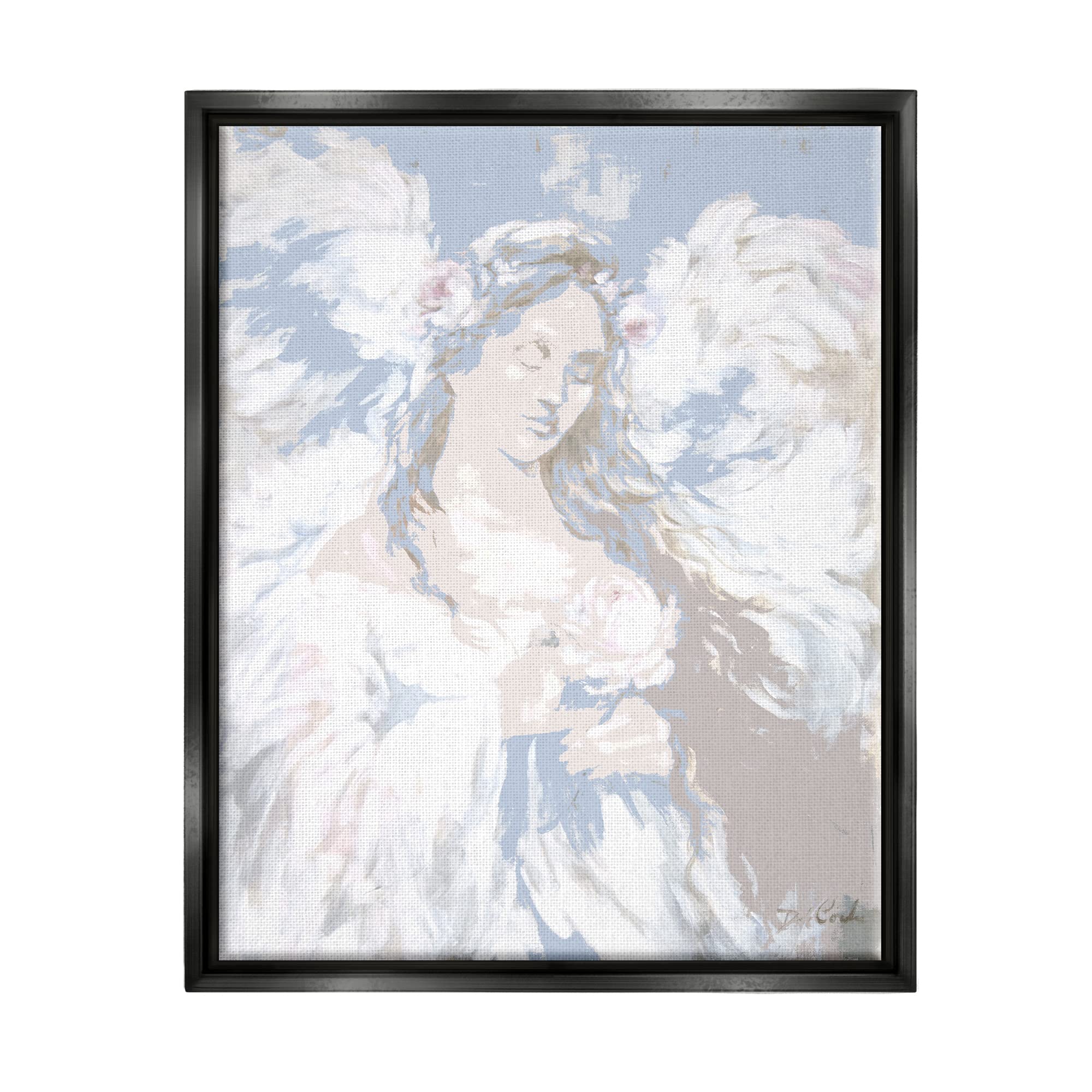 Stupell Industries Angel Holding Blossom White Wings Floating Framed Wall Art, Design by Debi Coules