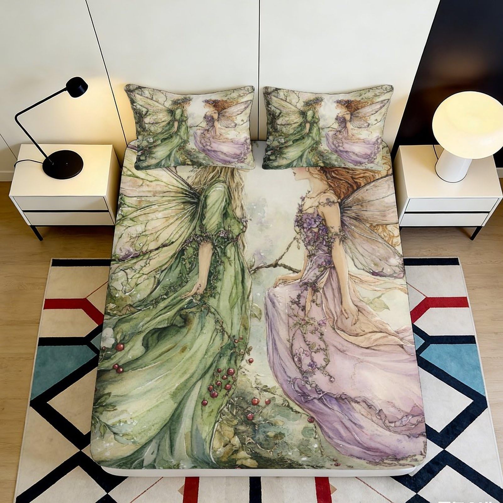 3D Printed Fairy Garden Fitted Sheet Microfiber Soft Breathable Enchanted Forest Bed Cover for Bedroom Dorm Decor 90x200x25cm