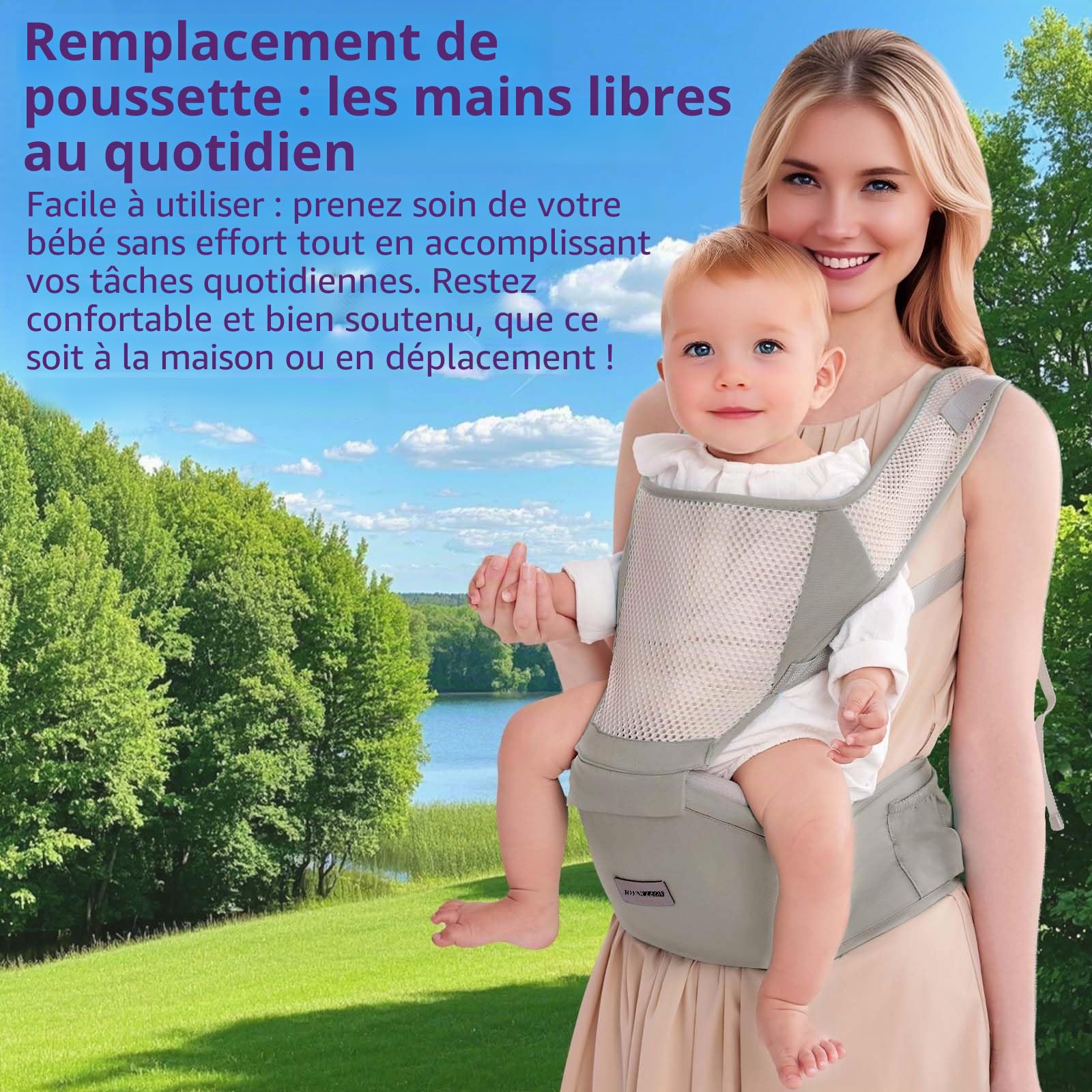 Porte-bébé Ergonomique avec Sangle Réglable - 6 en 1 Nouveau-né à Enfant en Bas âge, Porte-bébé Respirant en Mesh pour l'Été, Compact pour les Voyages & Aventures en Plein Air (gris)