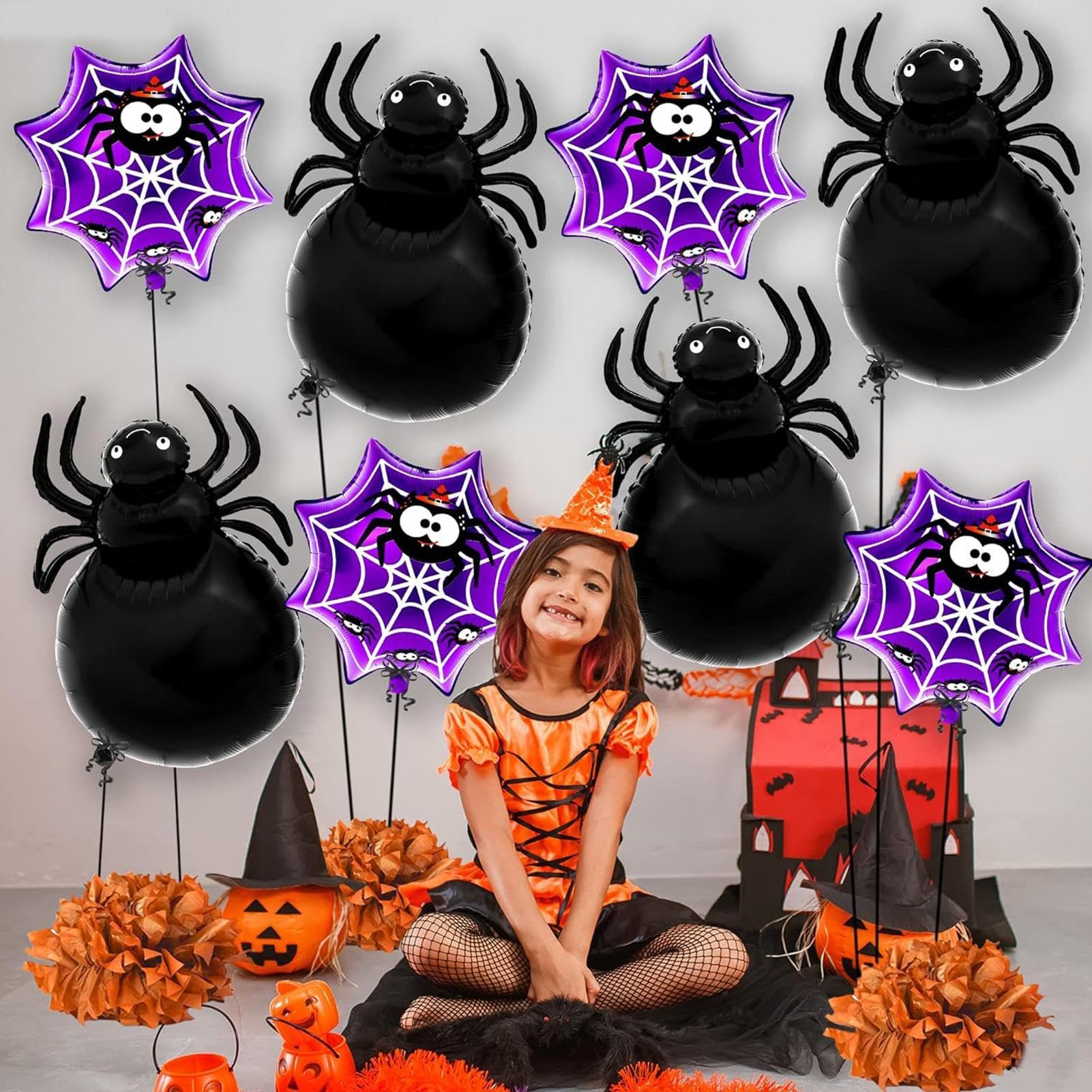 Palloncini Foil Ragno Halloween - 6 Pezzi, 53x80 Cm, Decorazioni Per Feste Spaventose