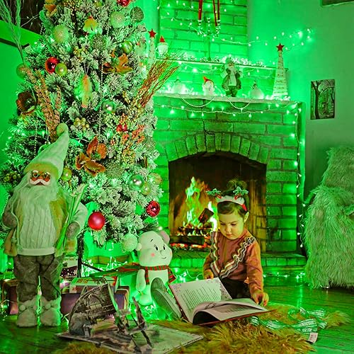 Miniatura 8 de Luces verdes de Navidad de 100 pies para exteriores, 300 luces LED para dormitorio, luces de árbol conectables, enchufables, 8 modos, luces de hadas
