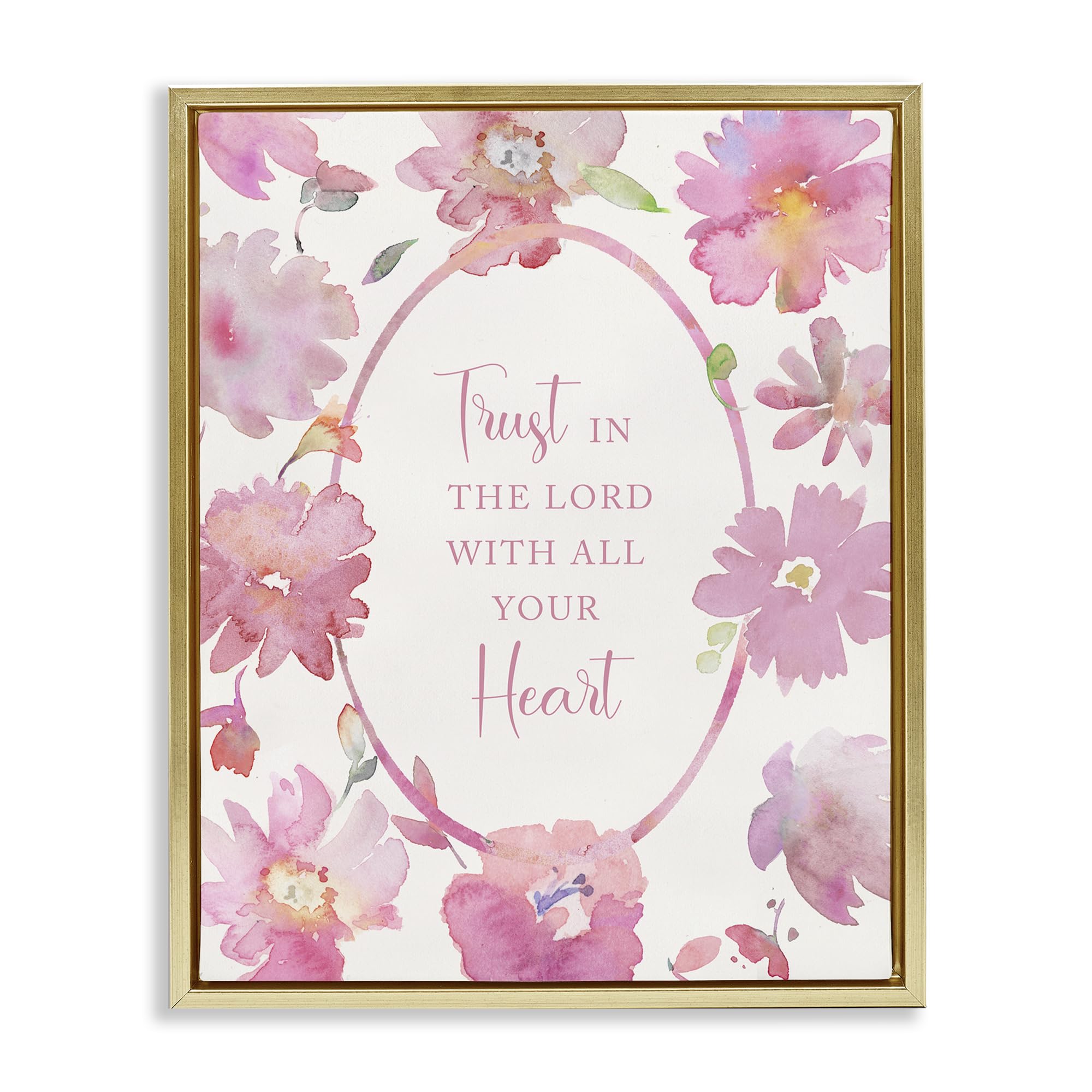 Stupell Industries Metallic Gold (Matte) Trust In The Lord Pink Blooms Faith, 24 X 30 Inch Canvas In Floater Frame