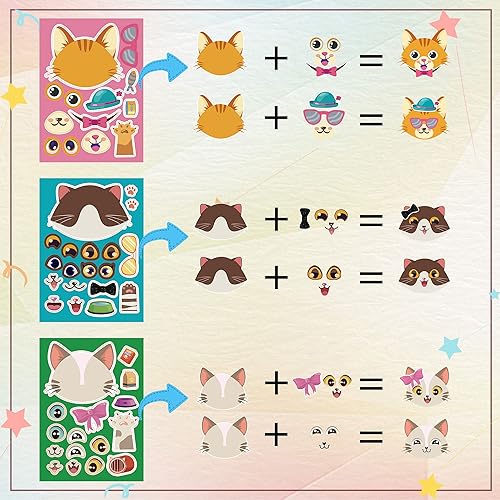 Miniatura 5 de Dorgua Make-a-face - Juego de calcomanías para niños, amantes de los gatos, calcomanías para manualidades, decoración de calcomanías para la cara,